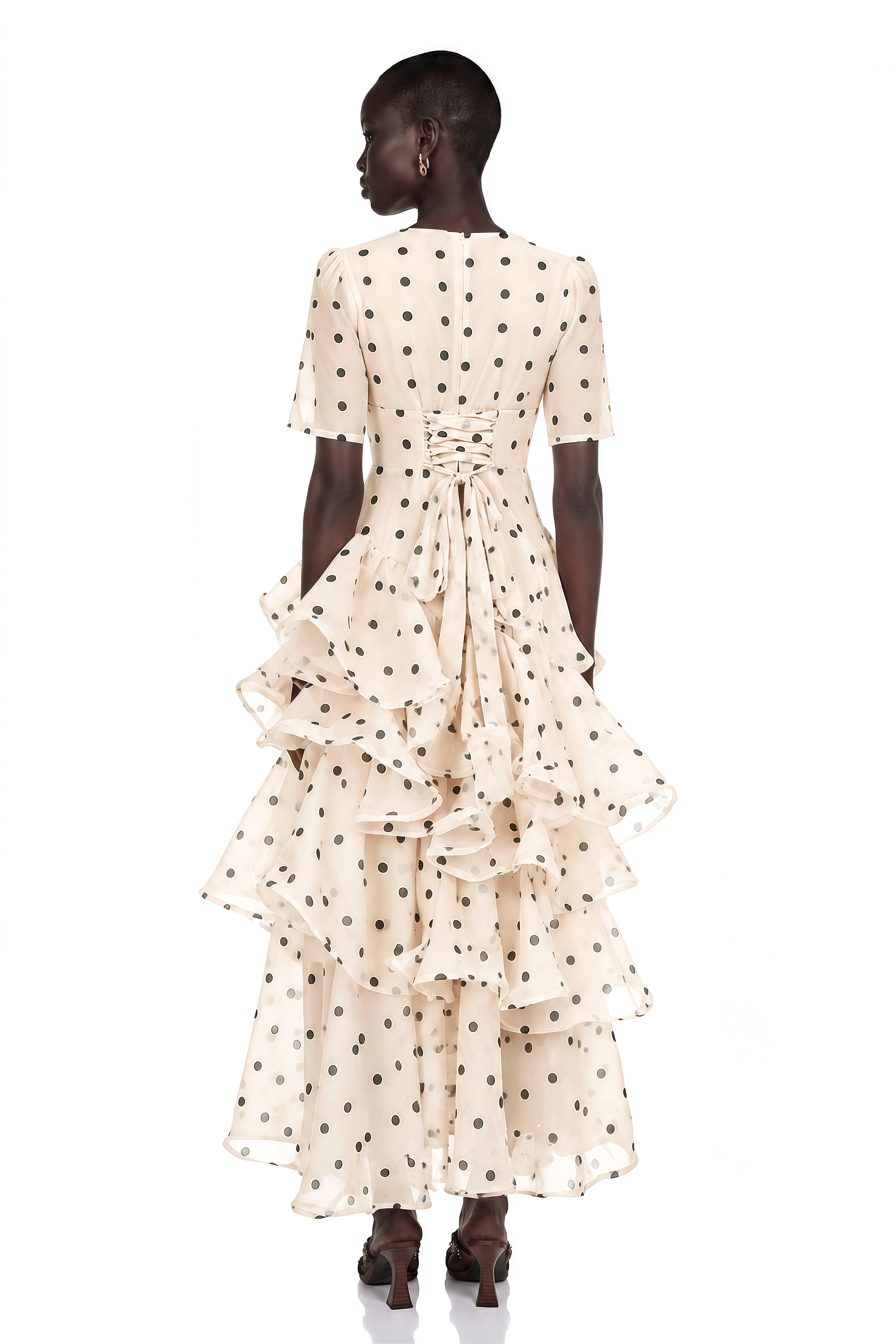 Nicoletta White Polka Dot Asymmetrical Maxi Dress