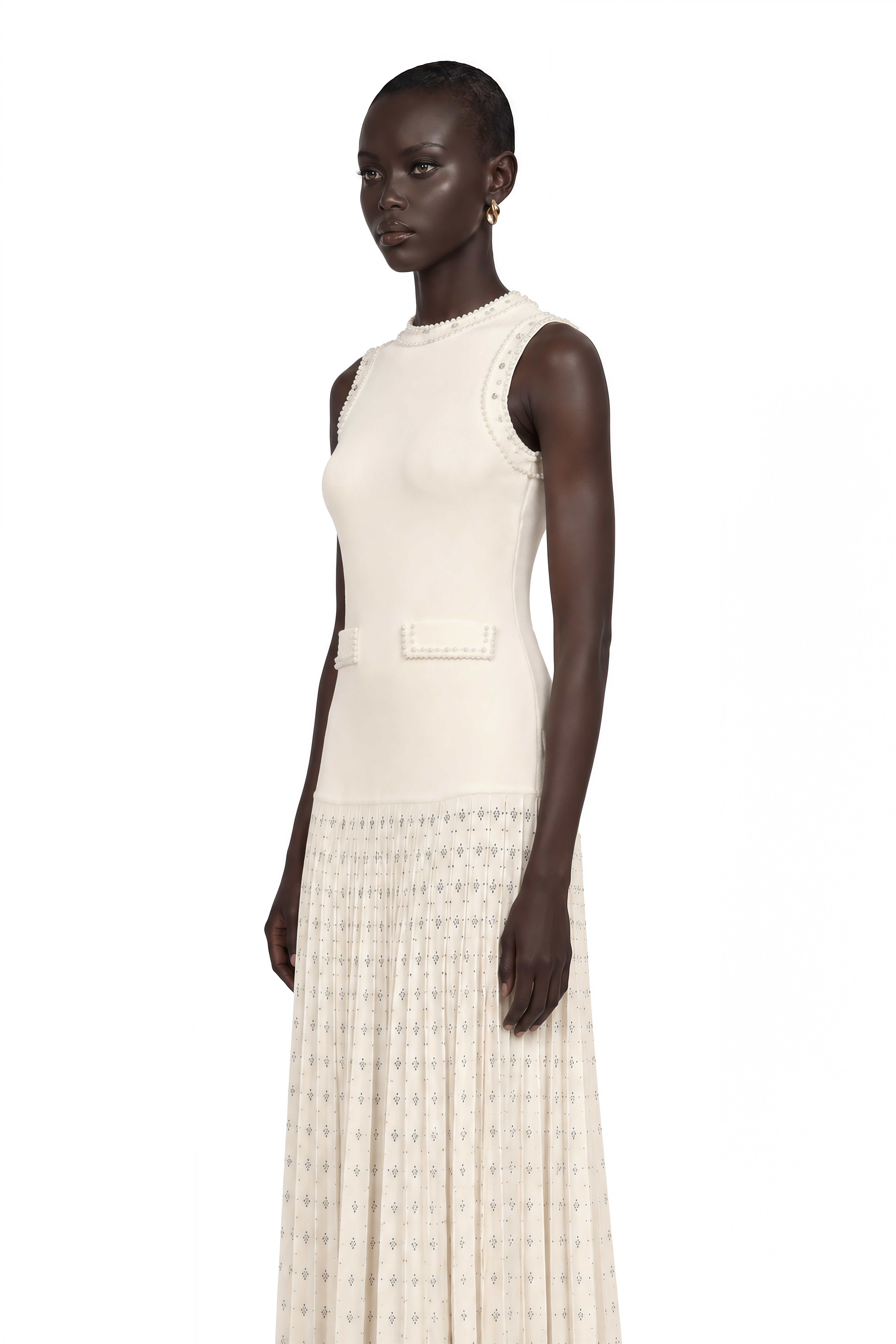 Donatienne White Faux-Pearl Knitted Maxi Dress