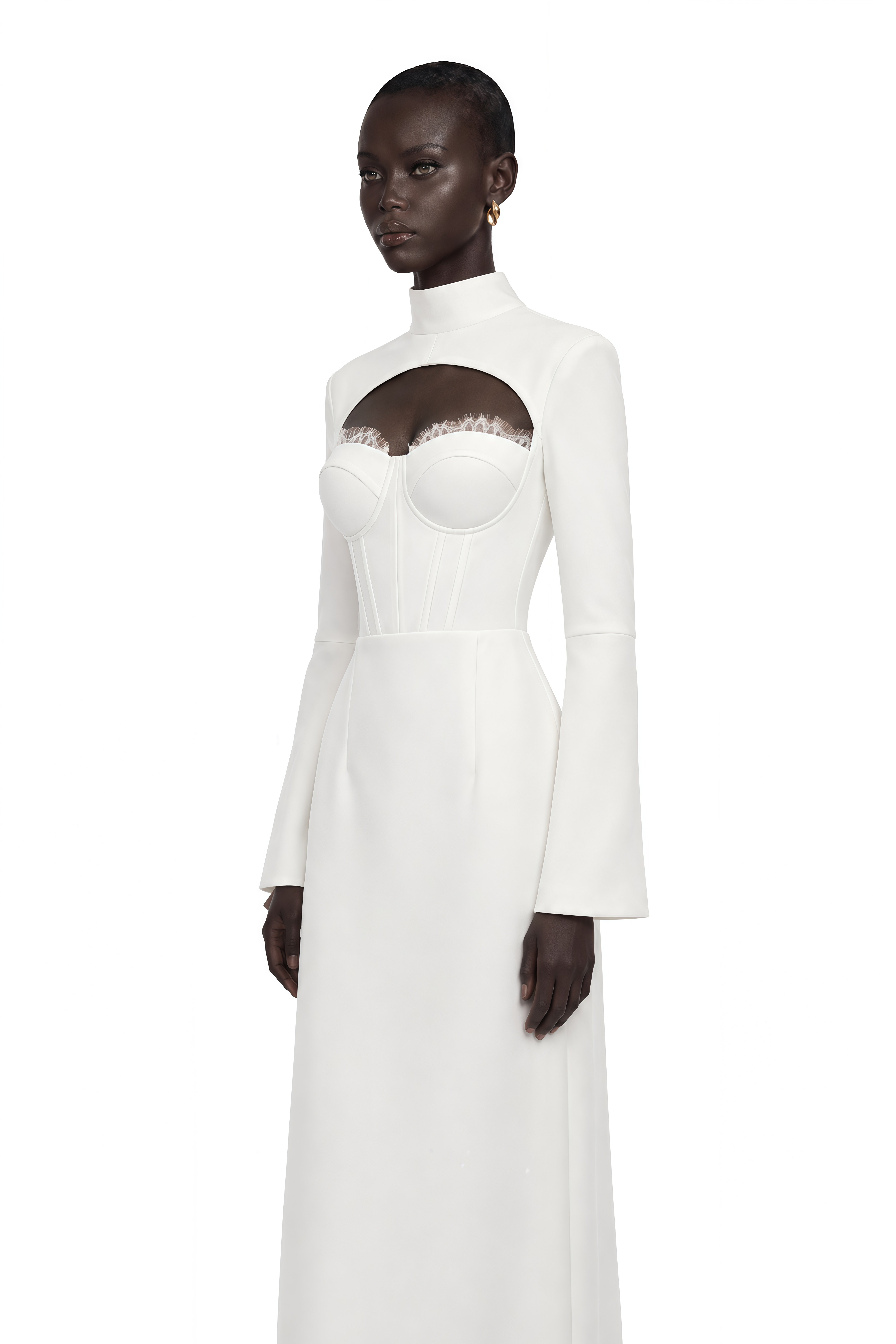 Ingvild White High Neck Backless Maxi Dress