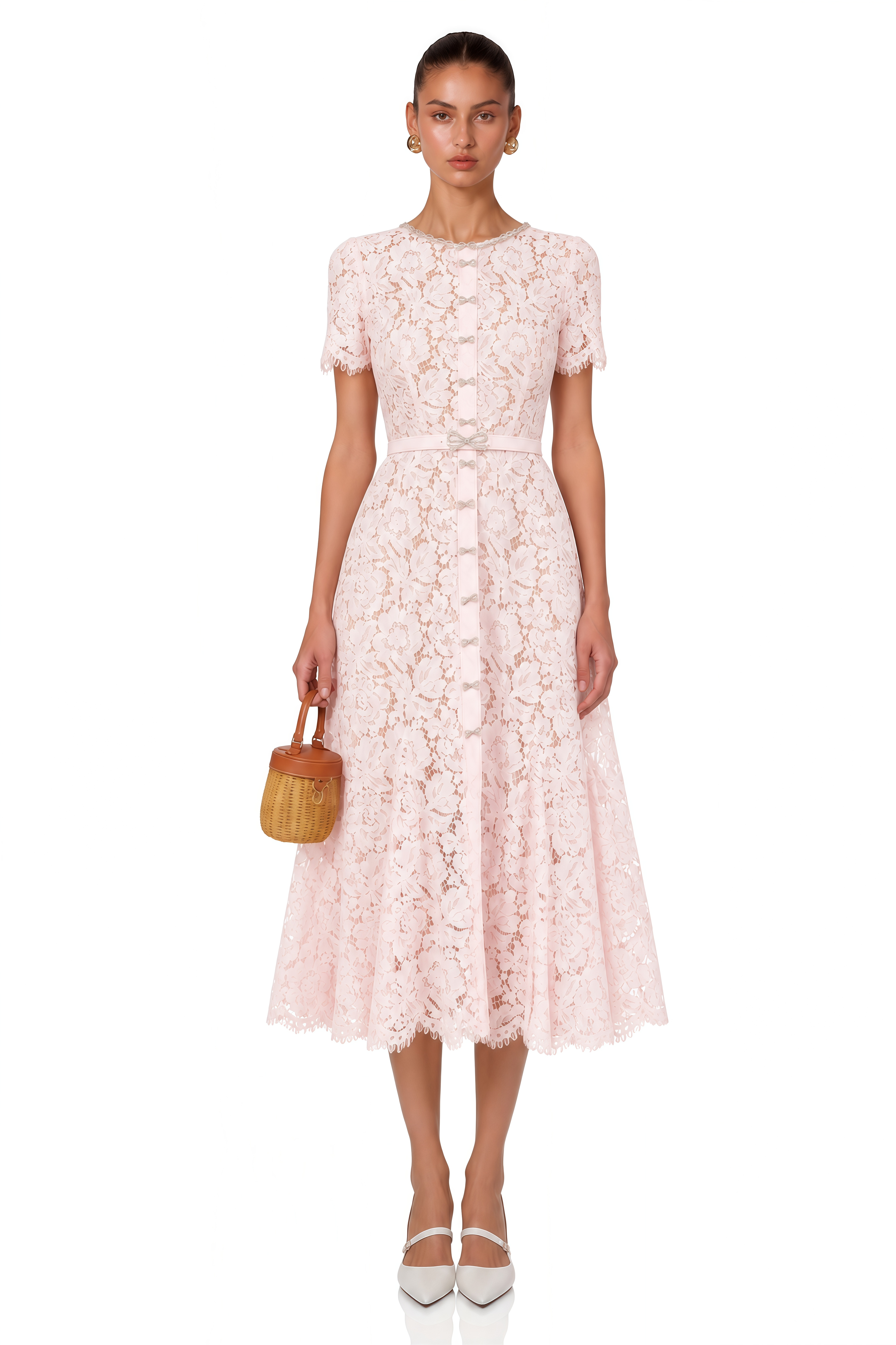 Sabine Pink Floral Lace Mermaid Midi Dress