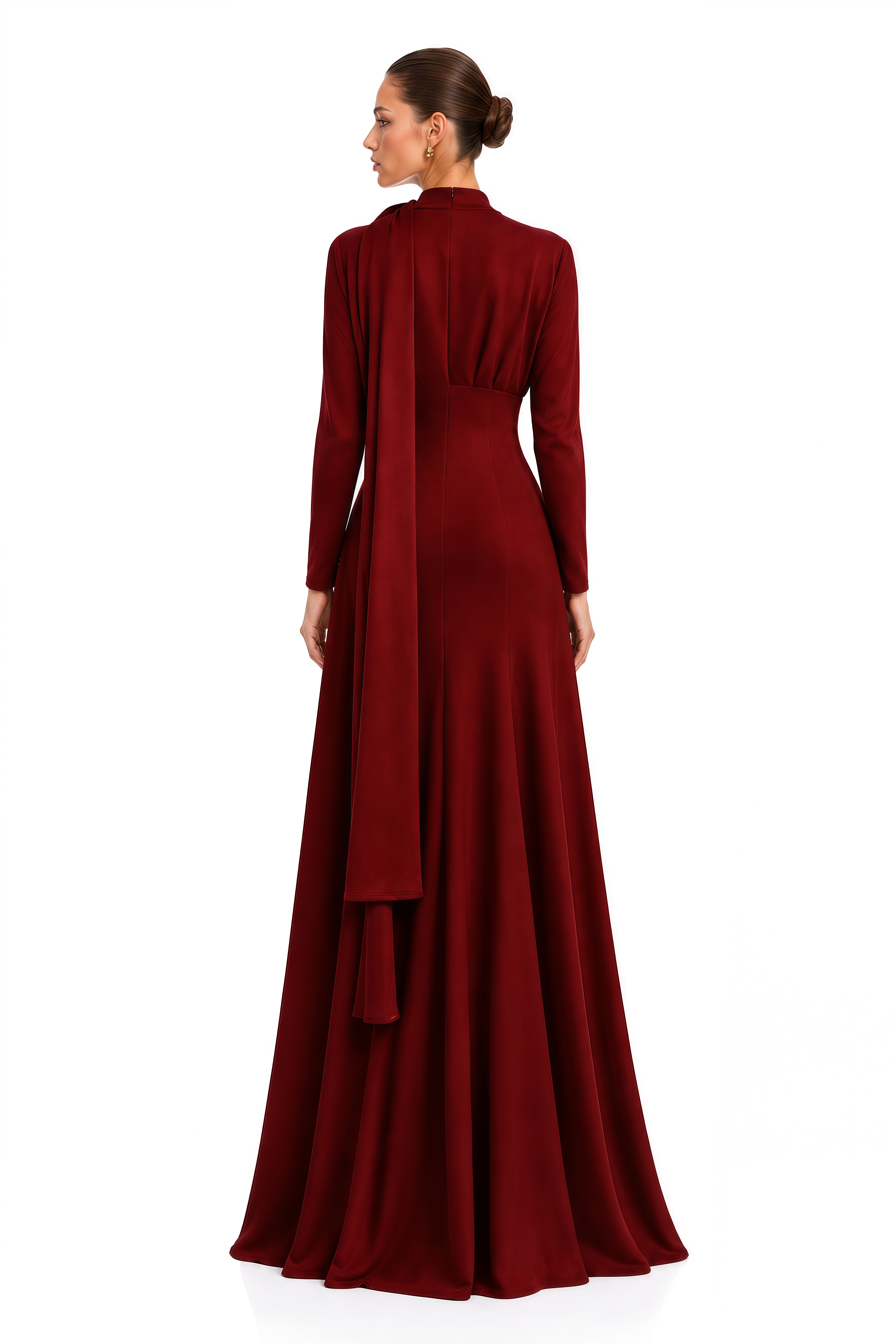 Margot Red Scarf Design Ruched Maxi Gown