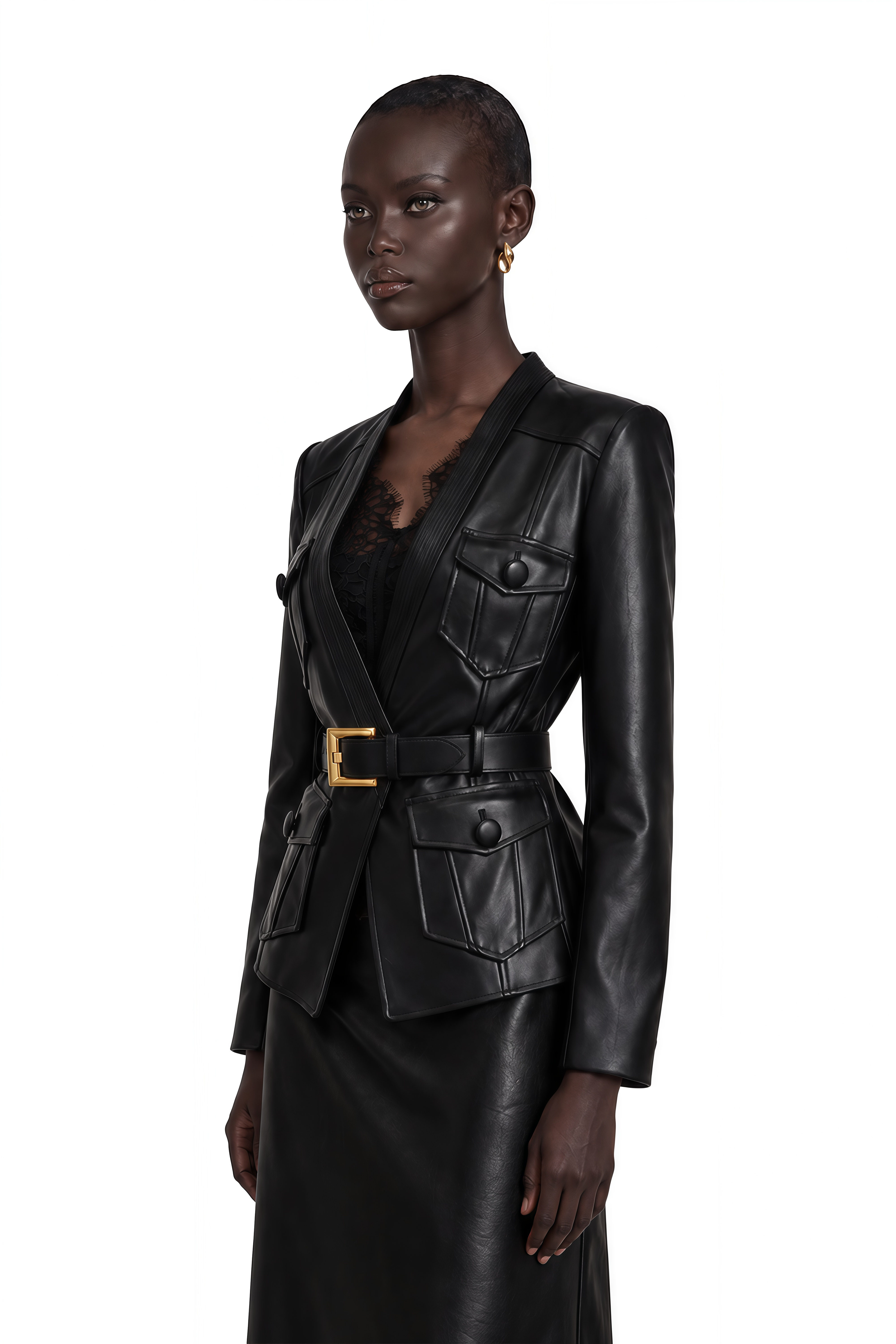 Isabel Black Belted Faux Leather Jacket