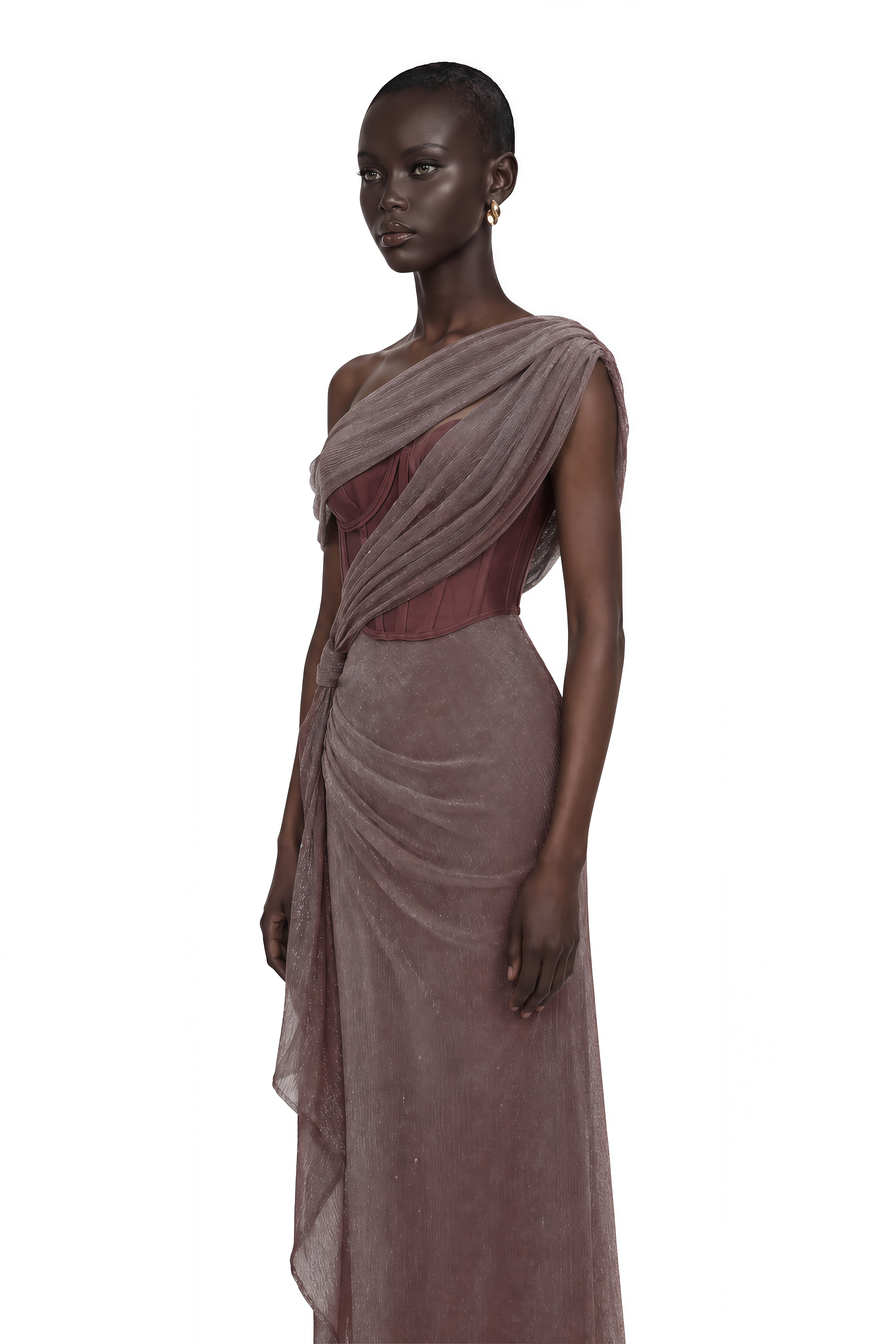Delphine Ribbon-Design Corset Maxi Dress in Brown – Miss Rosier