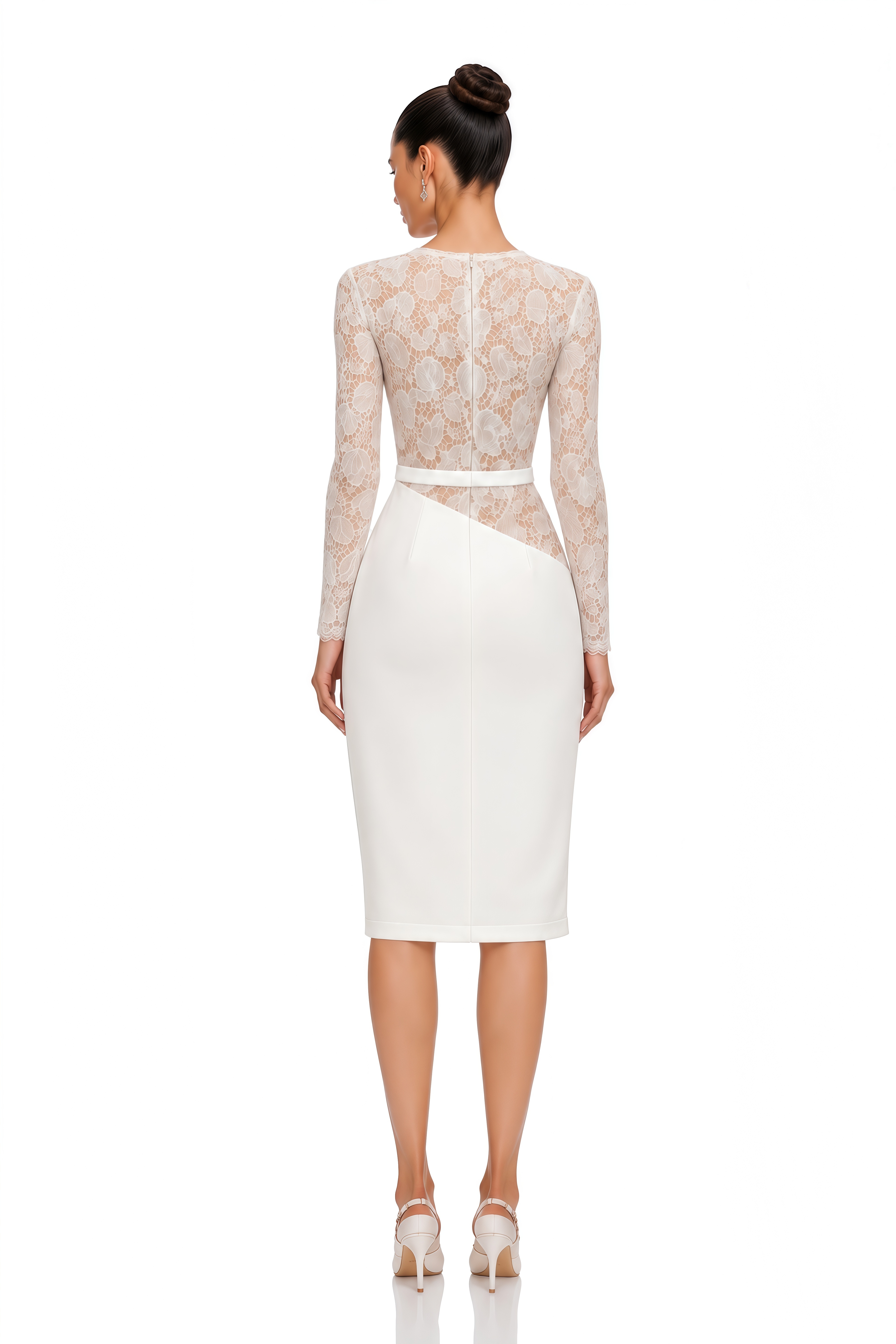 Sabine White Lace Panel Midi Dress
