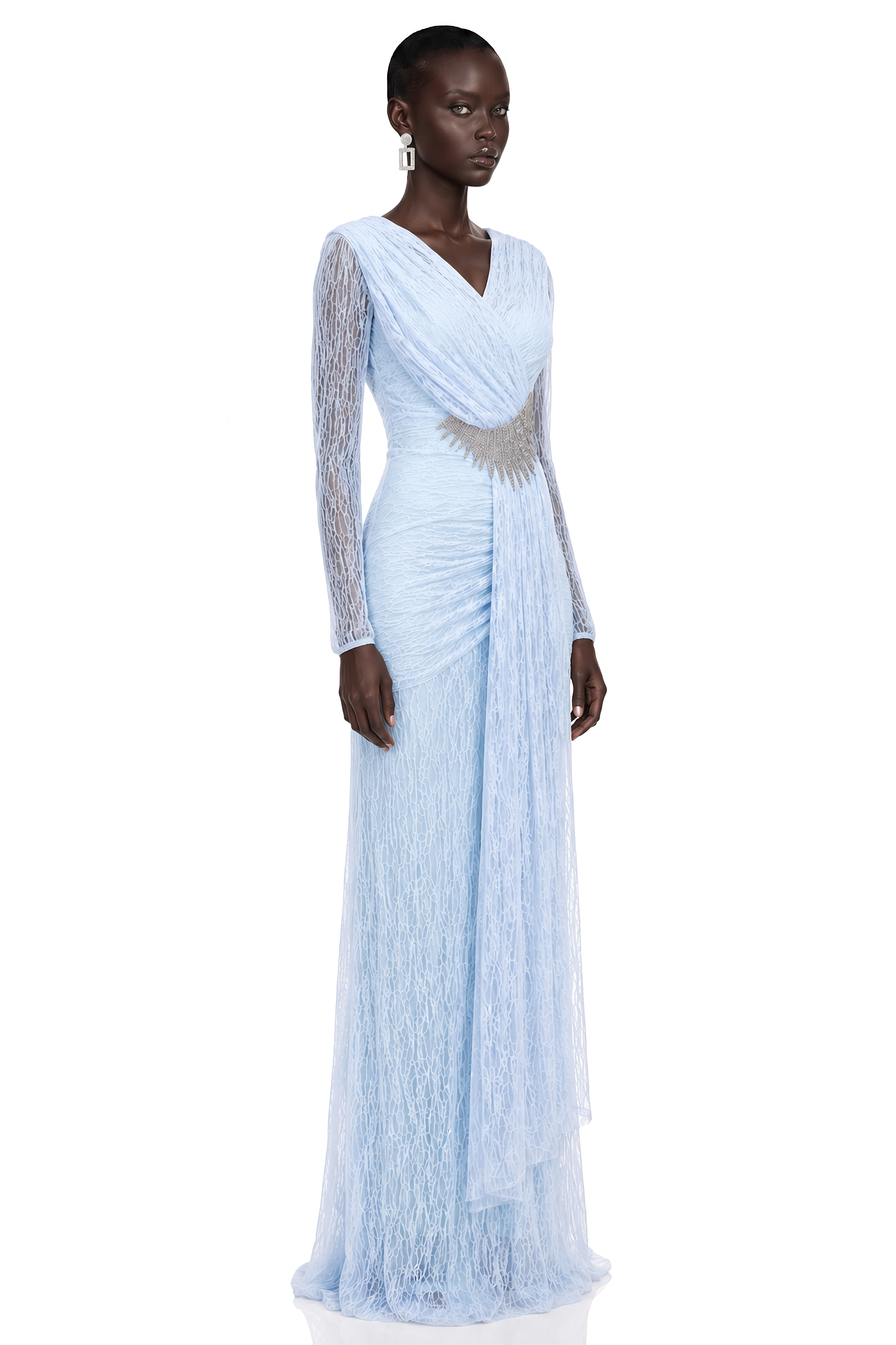 Elva Baby Blue Crystal-Embellished Draped Maxi Dress