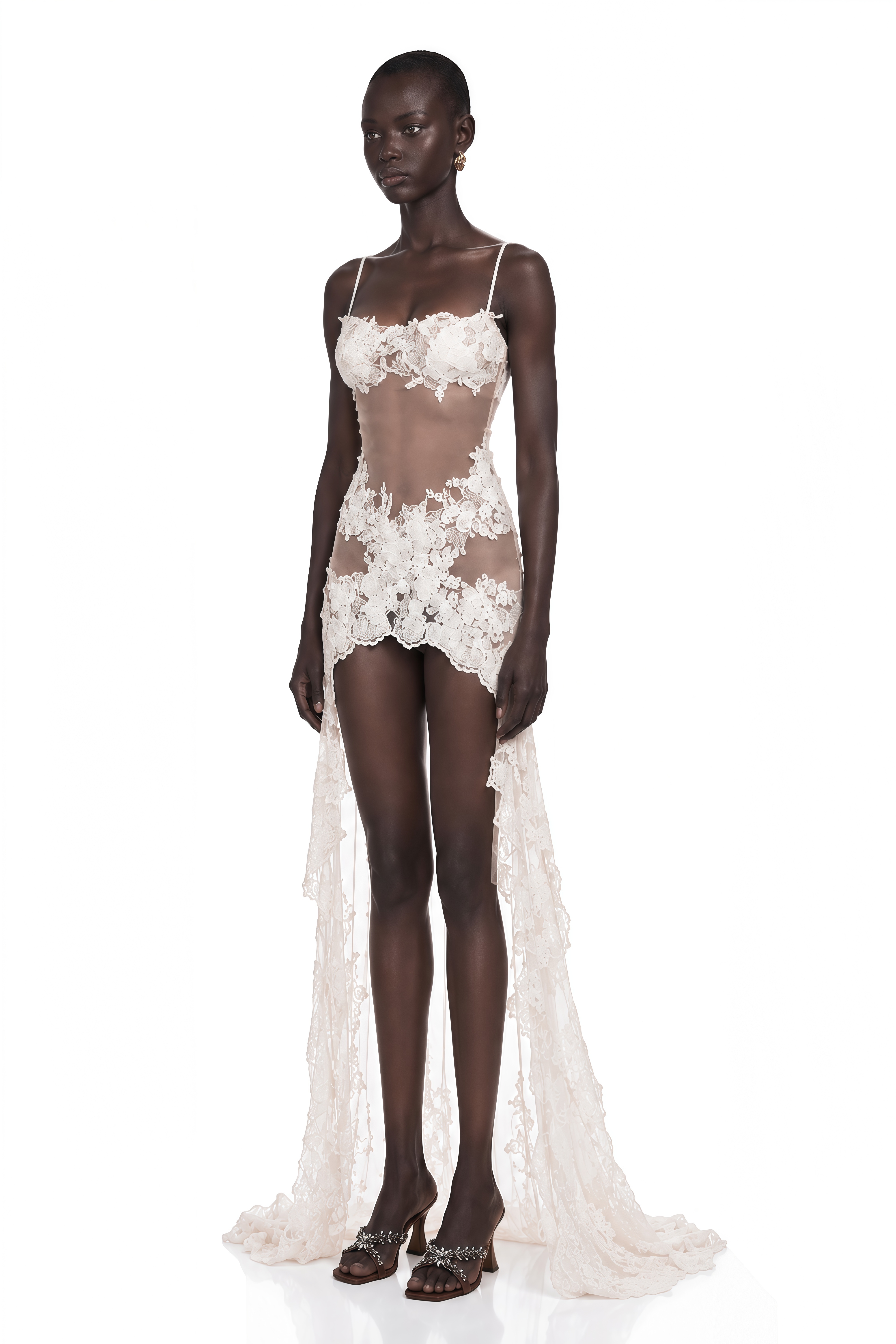 Mieke White Semi-Sheer Lace Maxi Dress