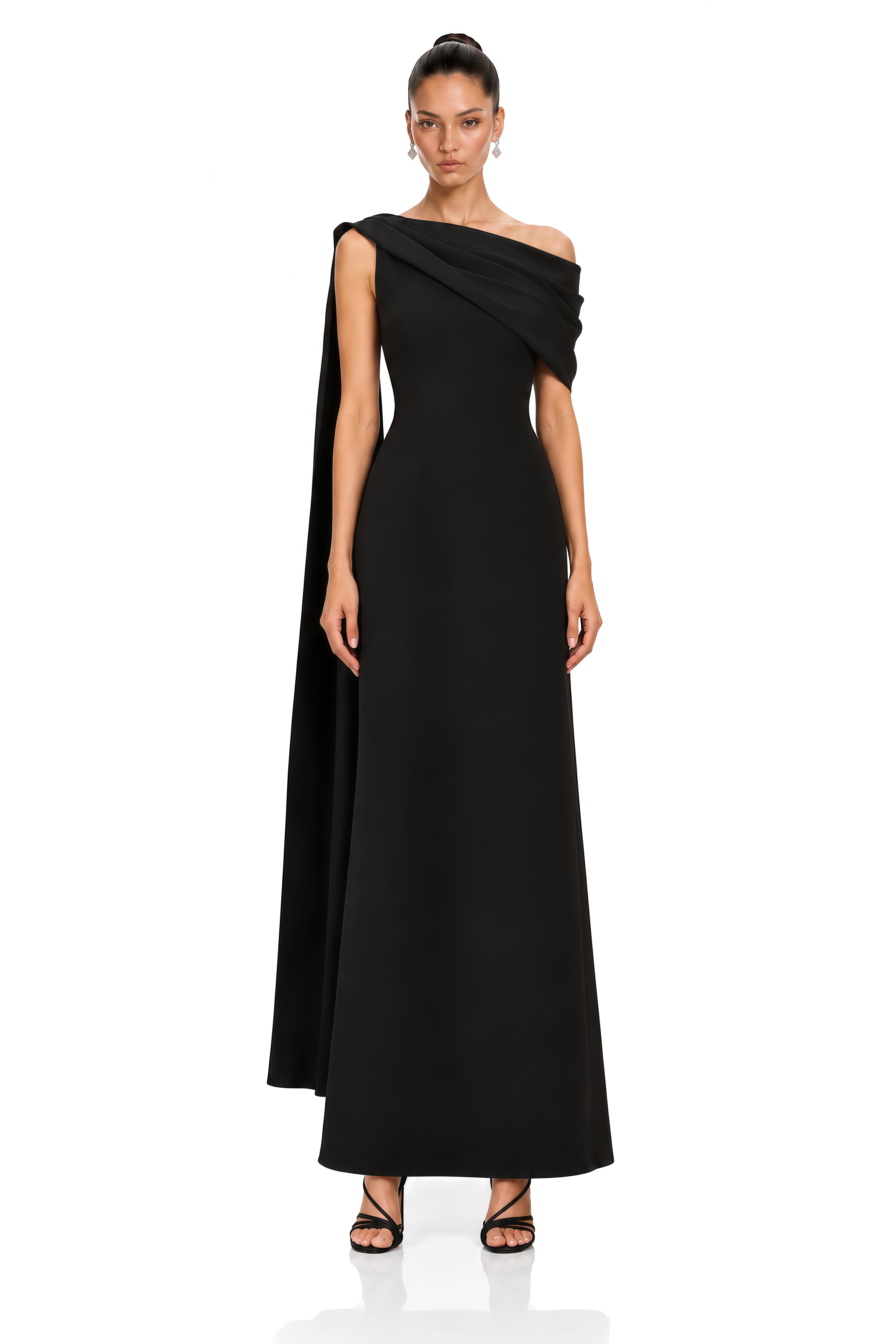 Annabelle Black Cape-Design Ribbon Maxi Dress (Without Gloves)