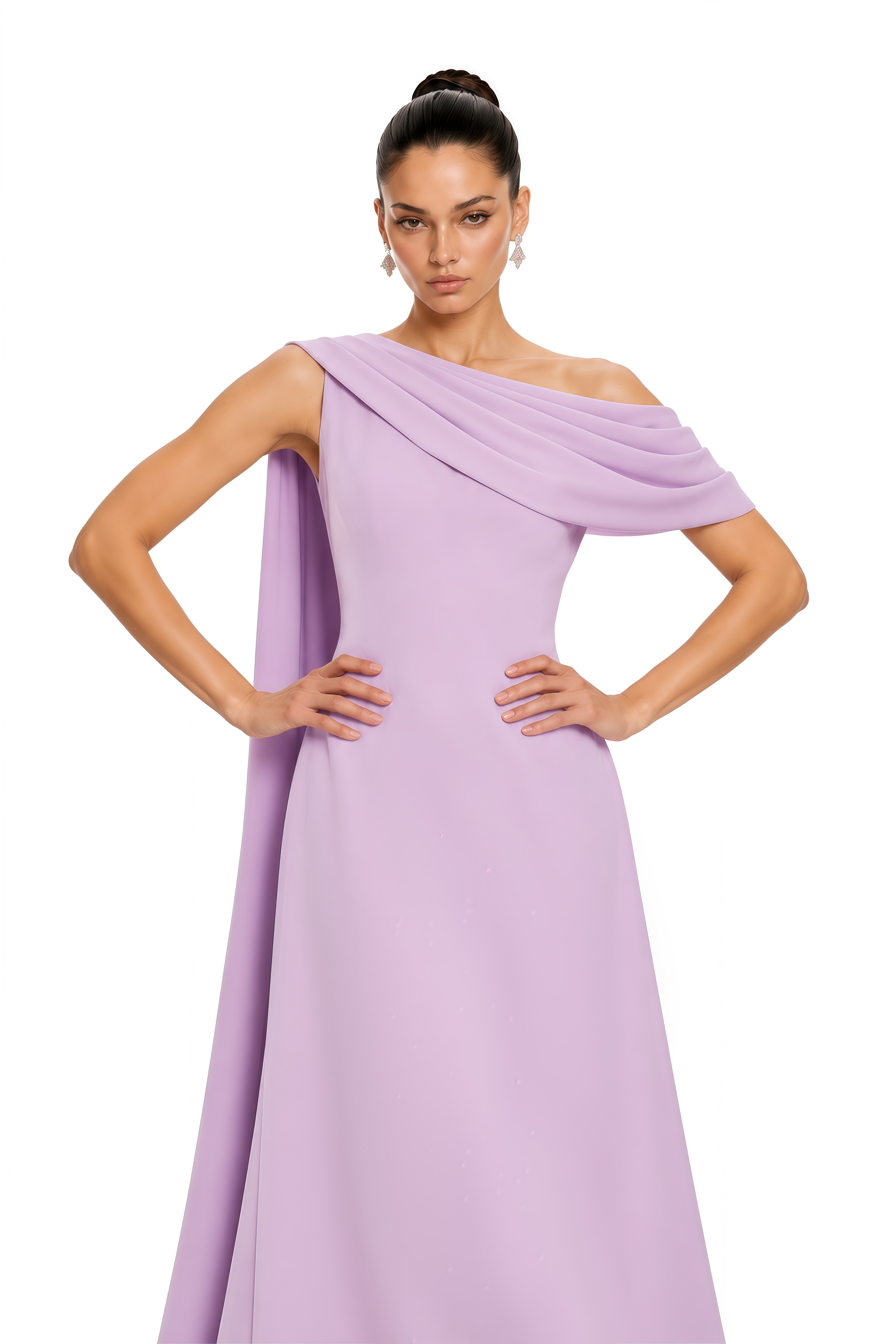 Annabelle Purple Cape-Design Ribbon Maxi Dress