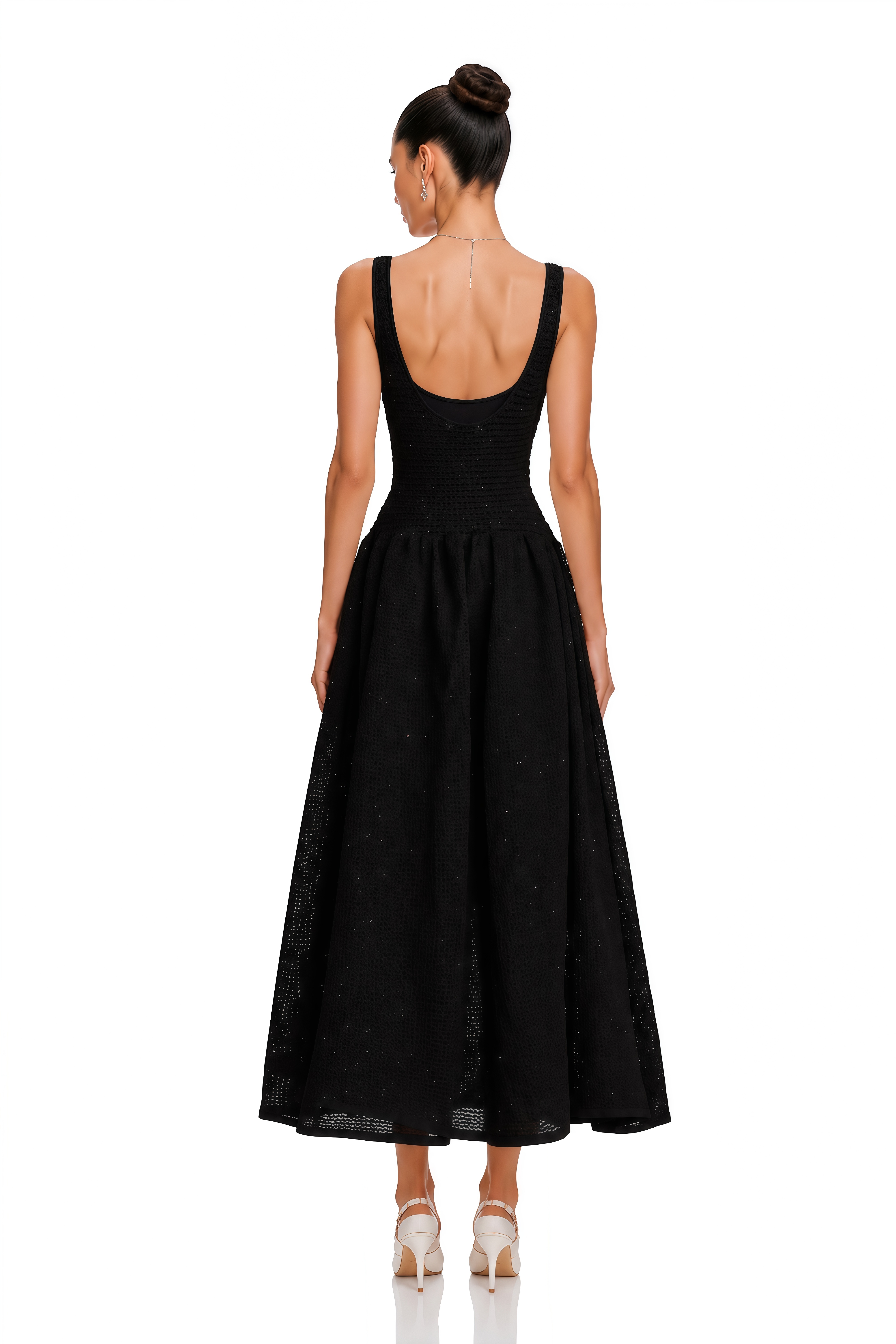Clotilde Black Crochet-Knit Midi Dress