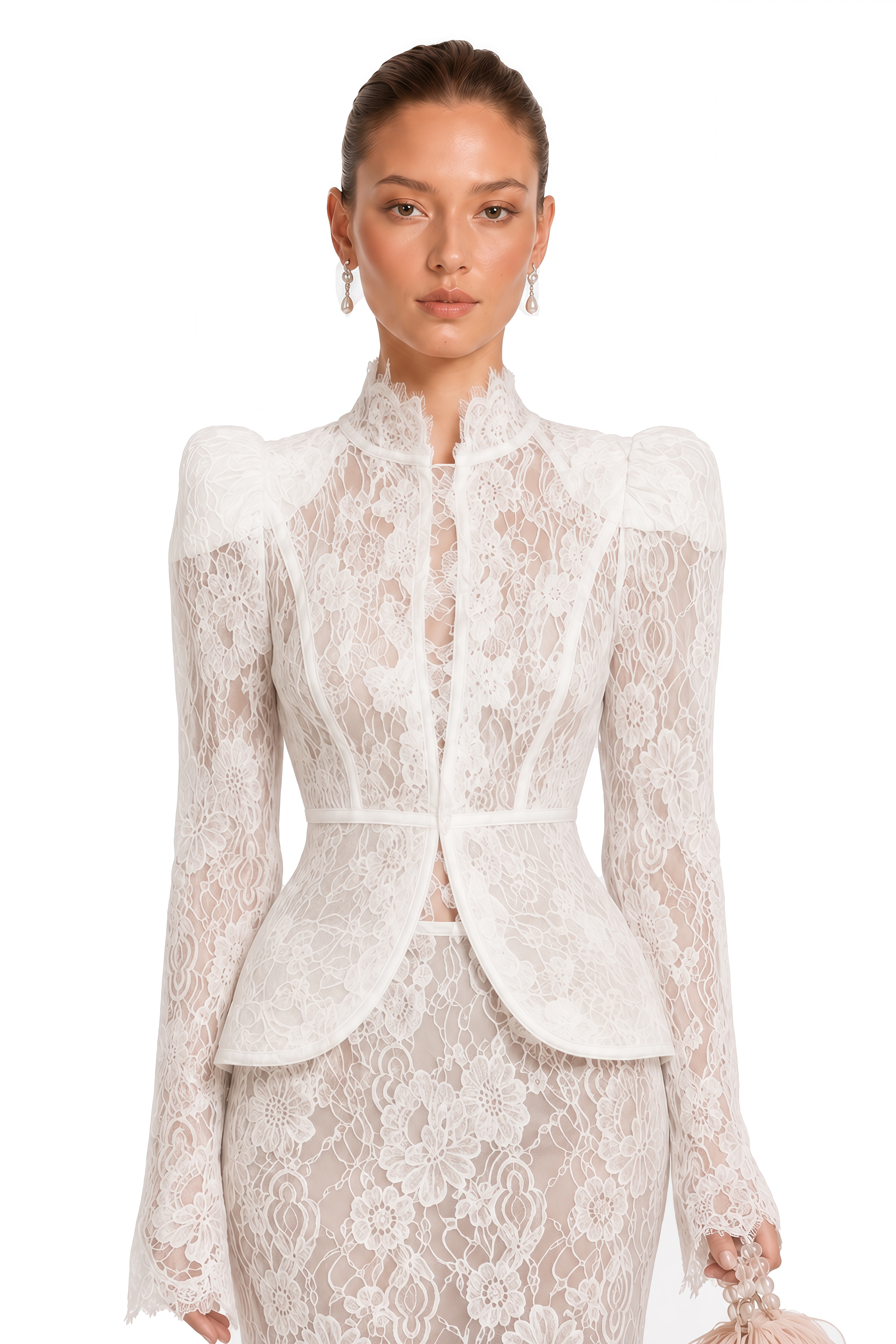 Adèle White Puff Floral Blouse & Mermaid Skirt Set