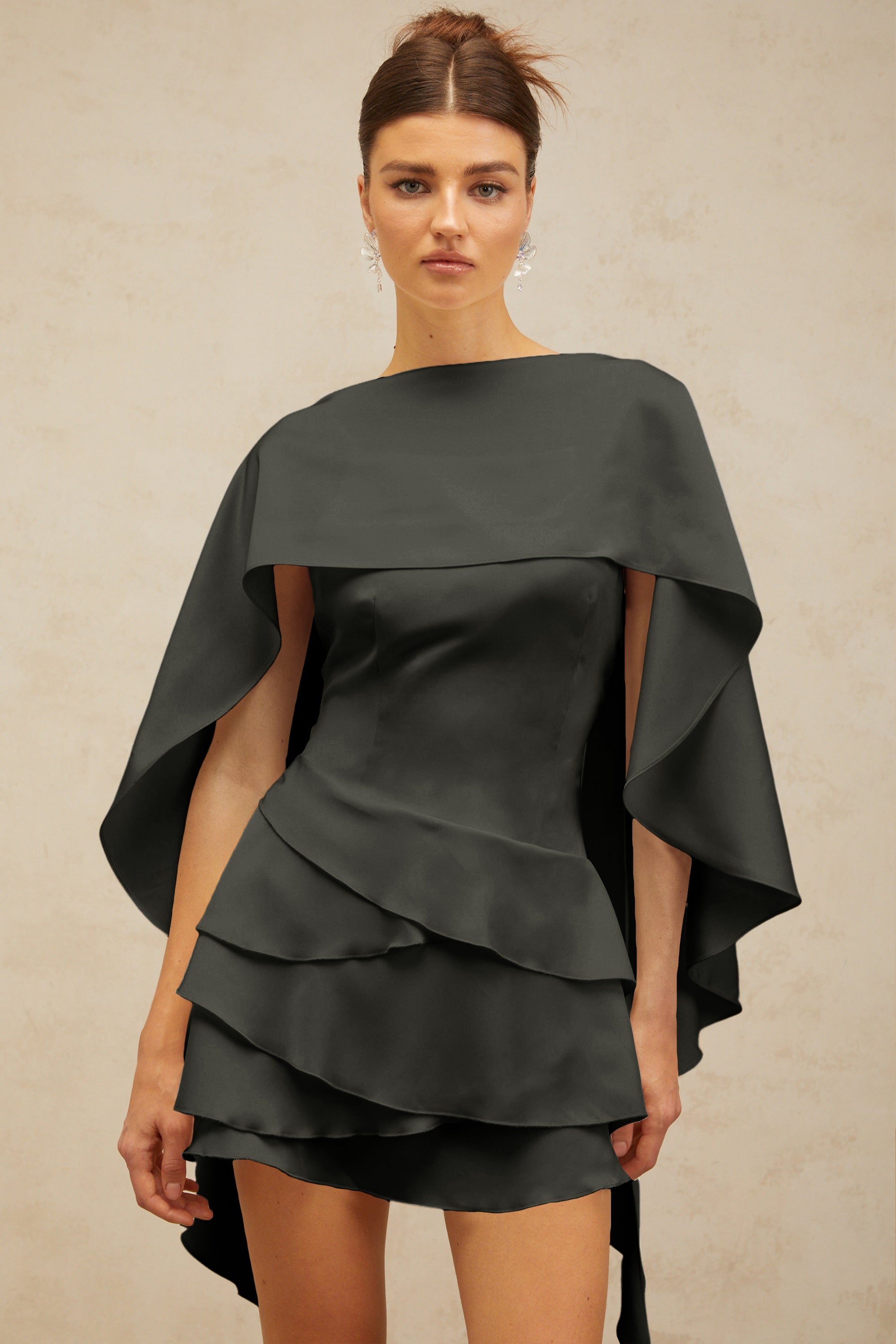 Ruffled Satin Mini Dress