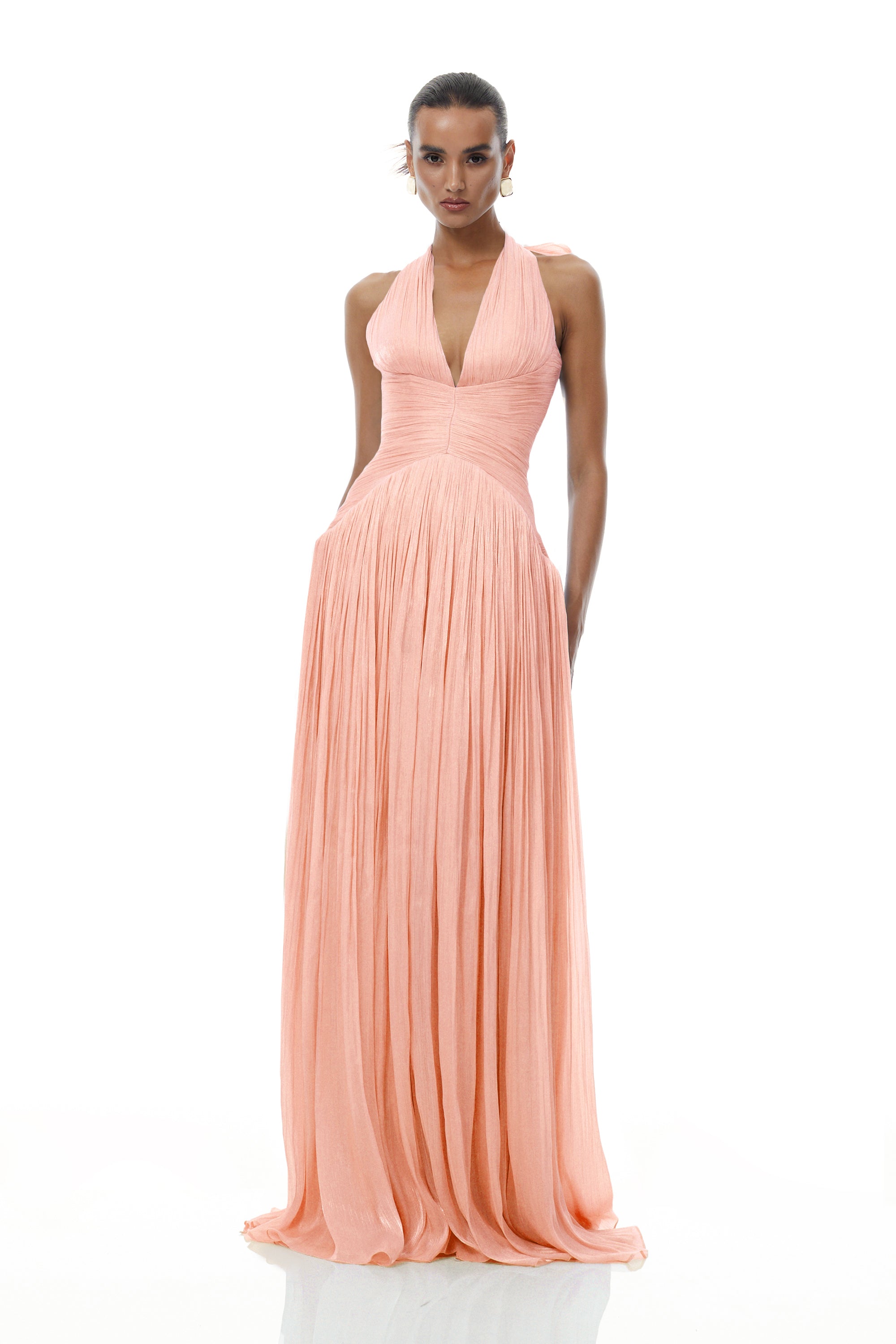 Pink Glossy Gathered Maxi Dress