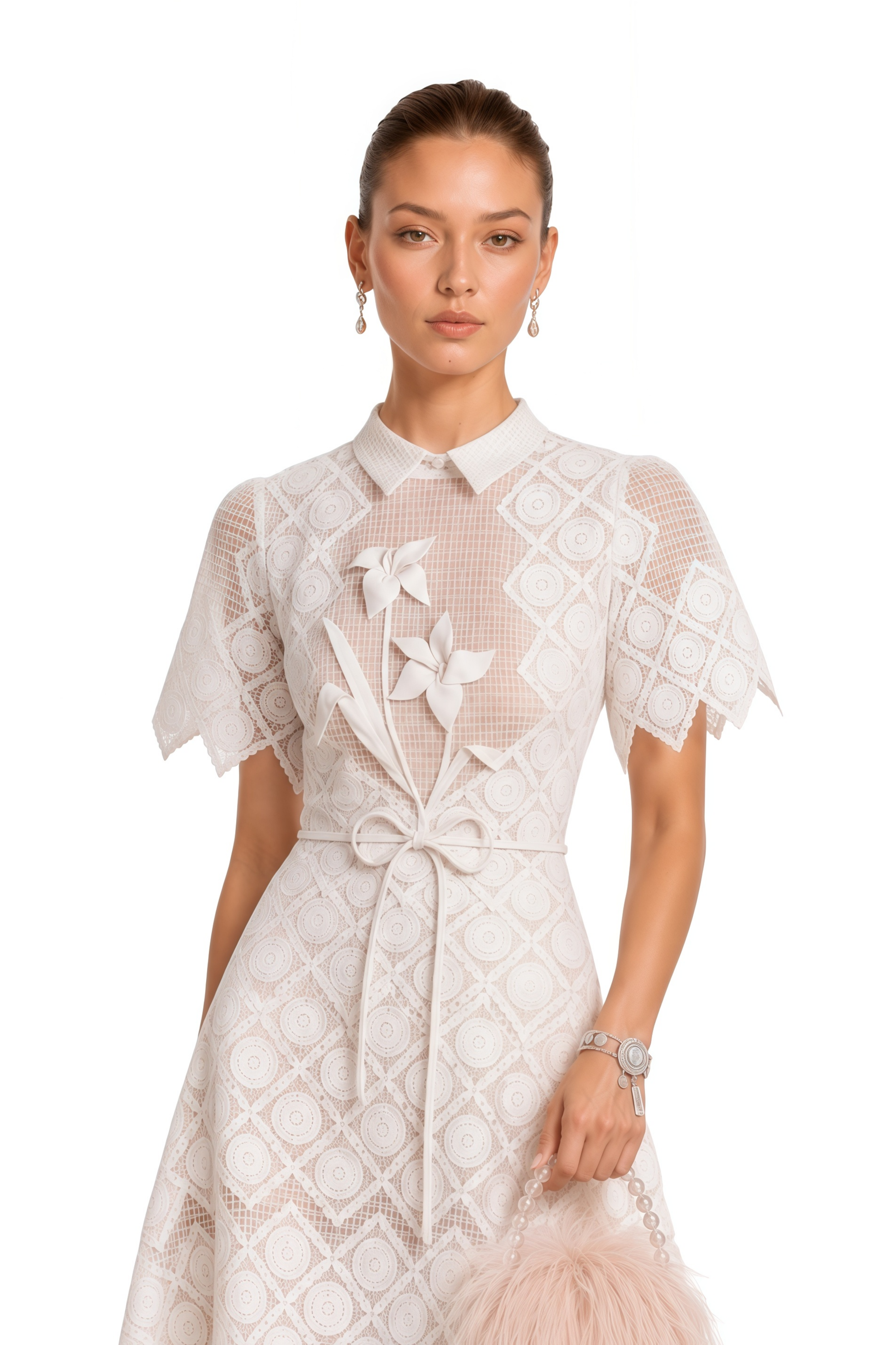 Yasmine White Floral-embroidered Midi Dress