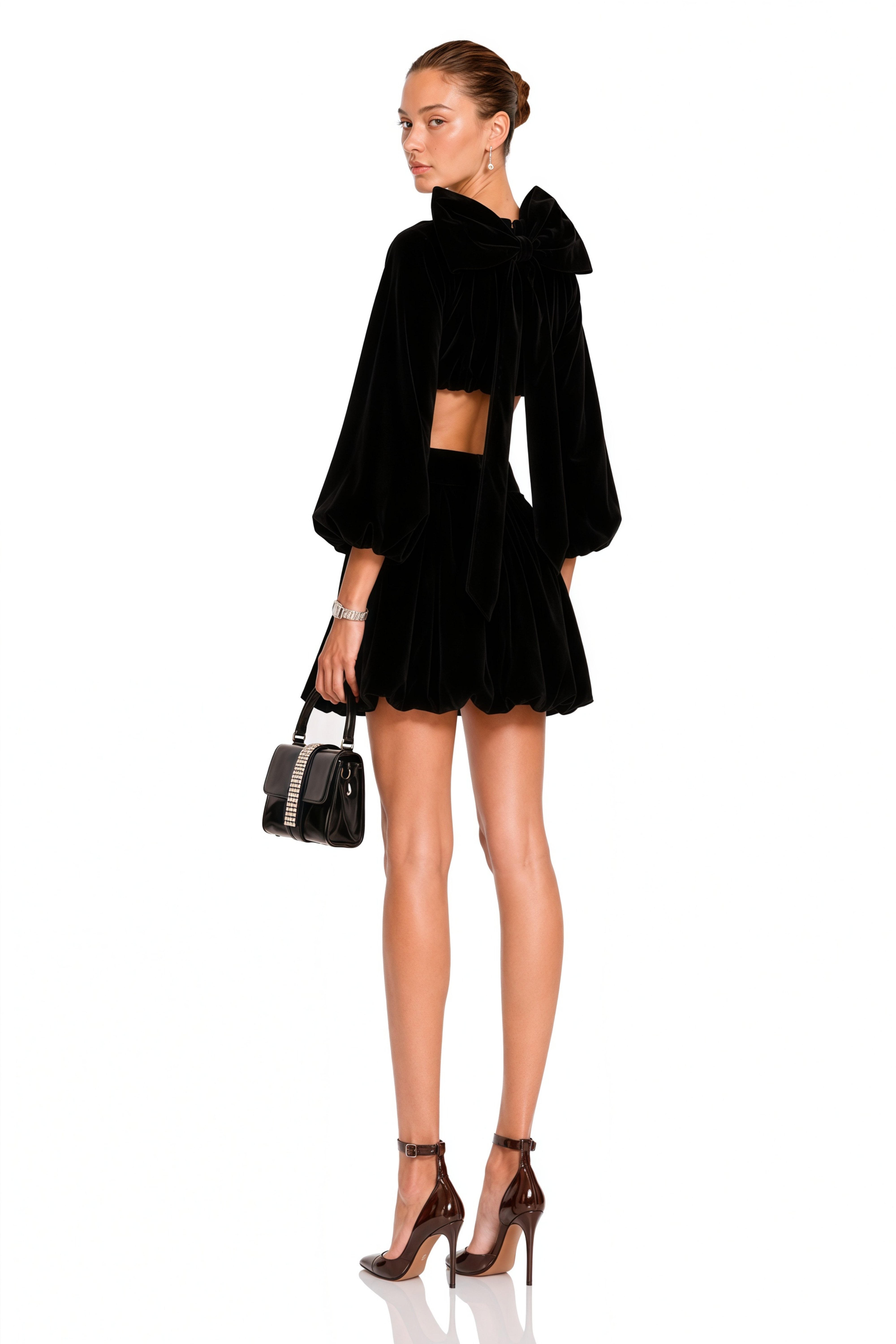 Beatrice Black Bubble Velvet Top & Skirt Set