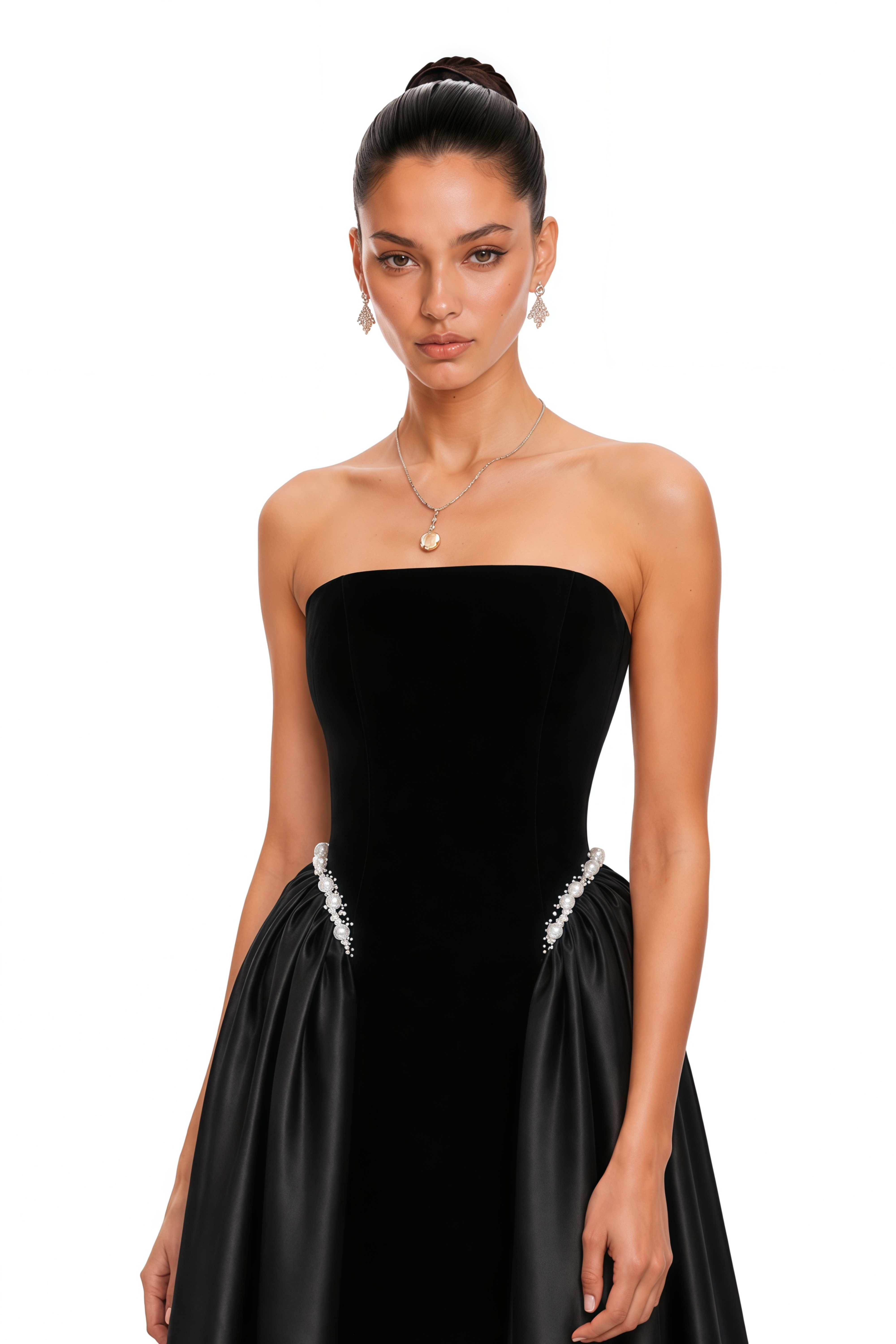 ESME RIBBON TOP ブラック Raffaella Black Pearl Trim Maxi Gown – Miss Rosier - Women's