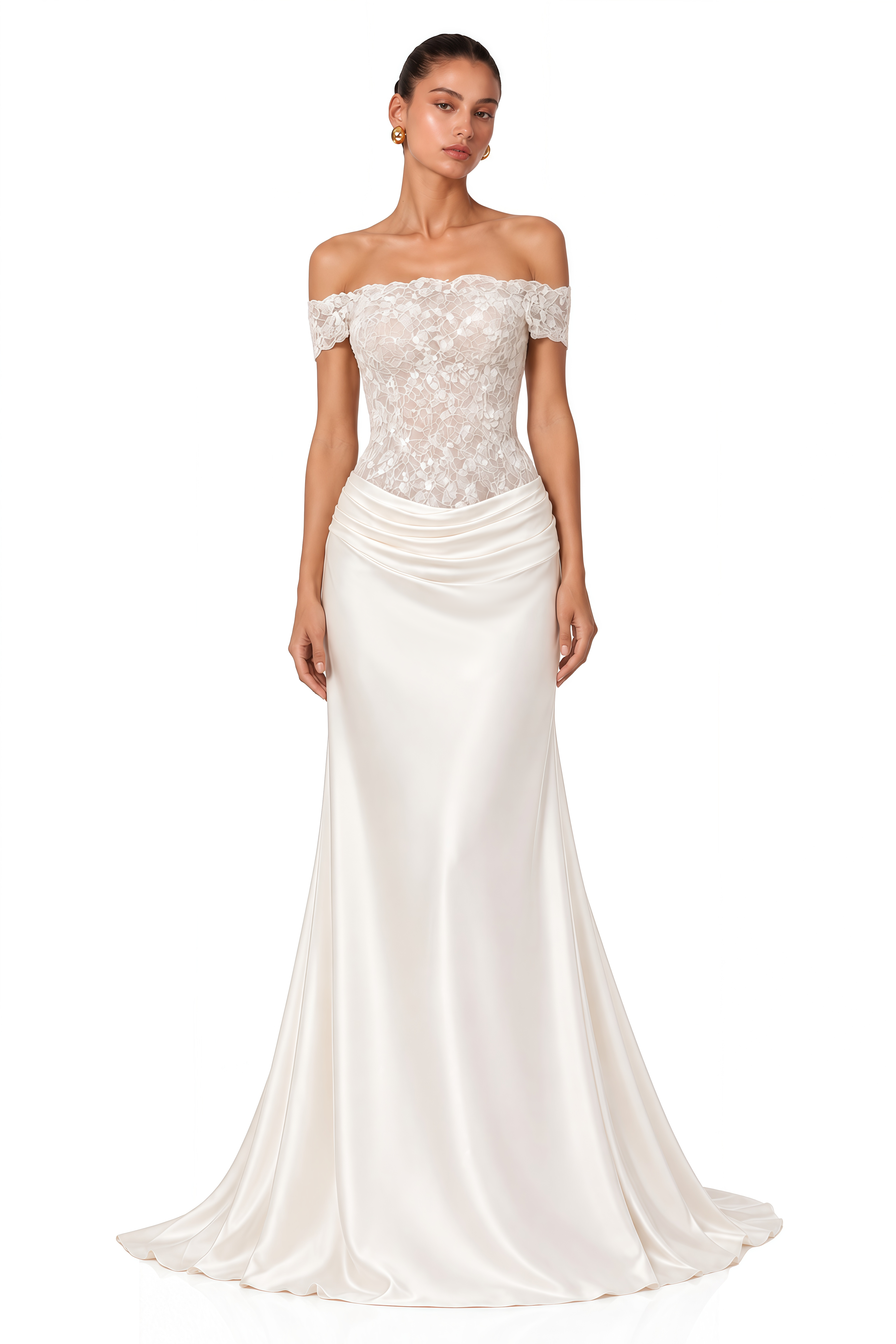 Grace White Satin Maxi Dress with Lace Panels