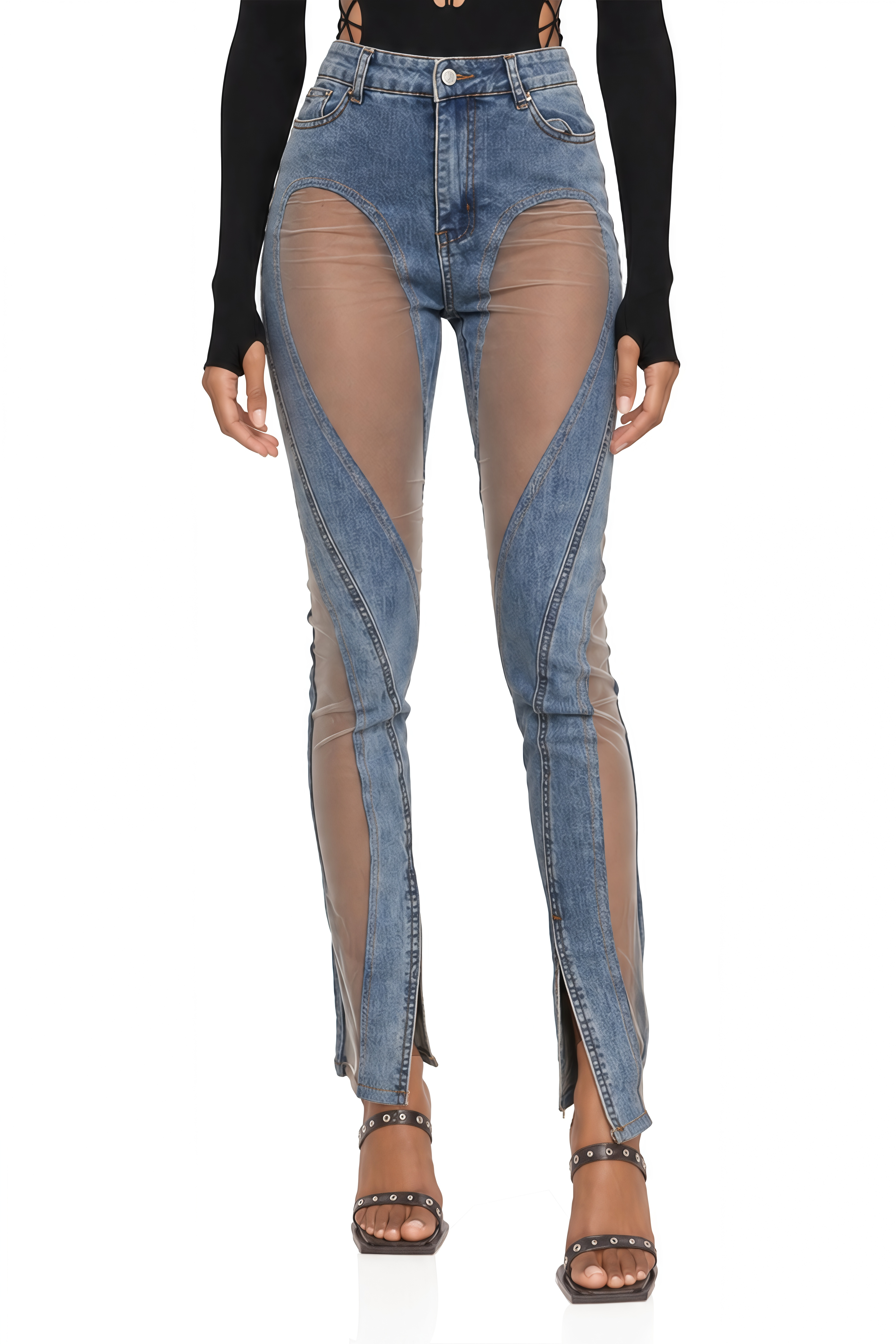 Aelis Sheer-Paneled Jeans