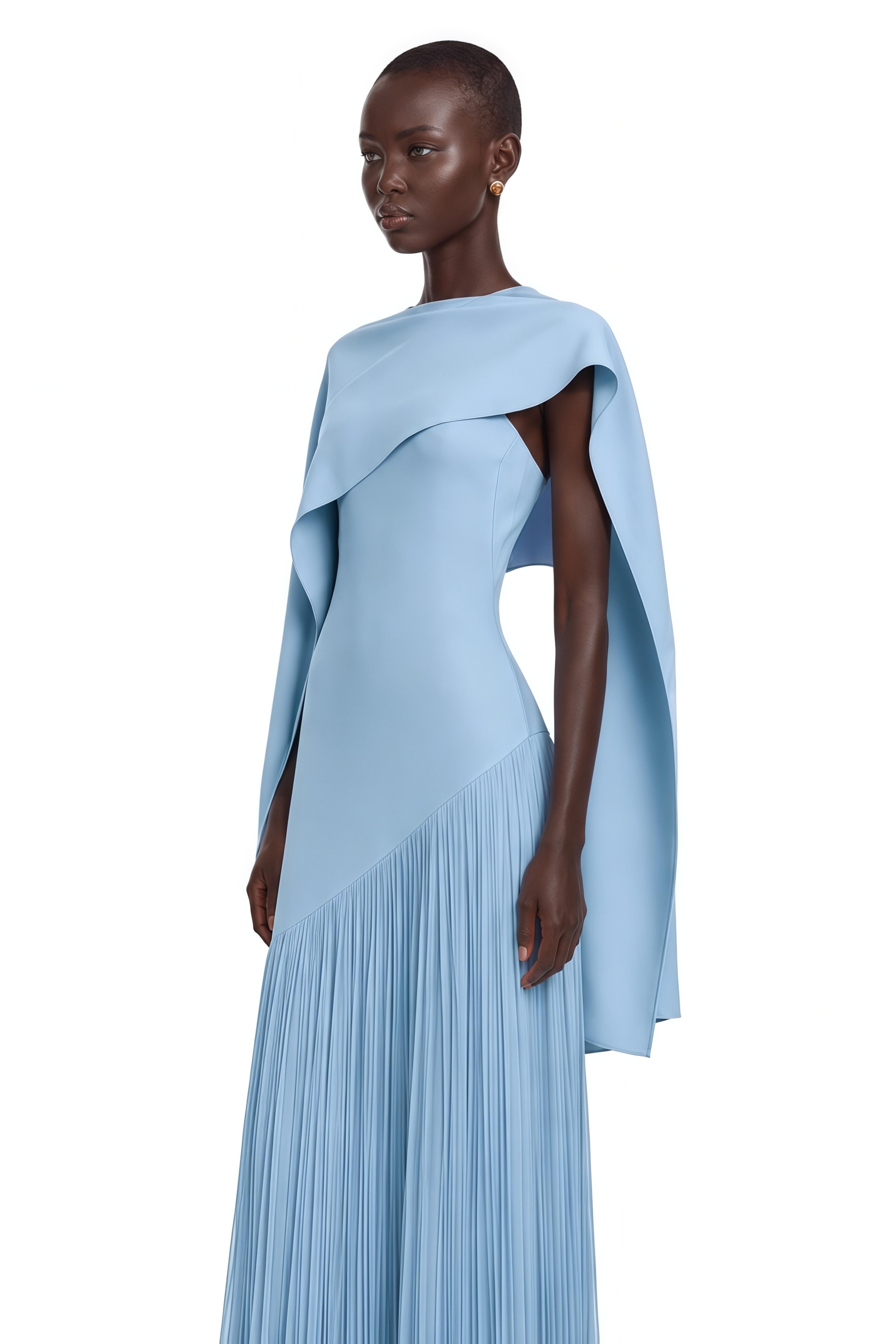 Cayetana Sapphire Blue Fringe Maxi Dress with Cape Effect