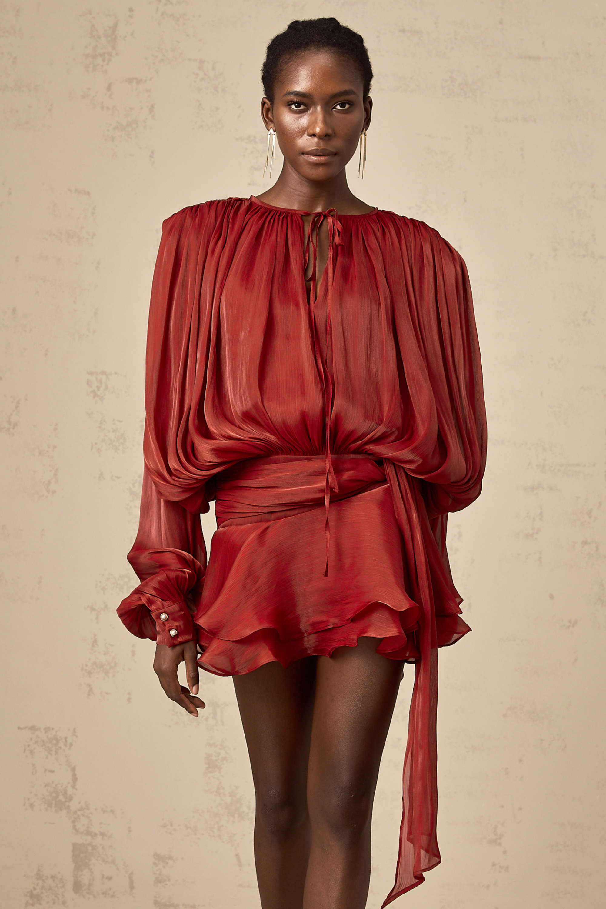 Pleated Ruffled Mini Dress
