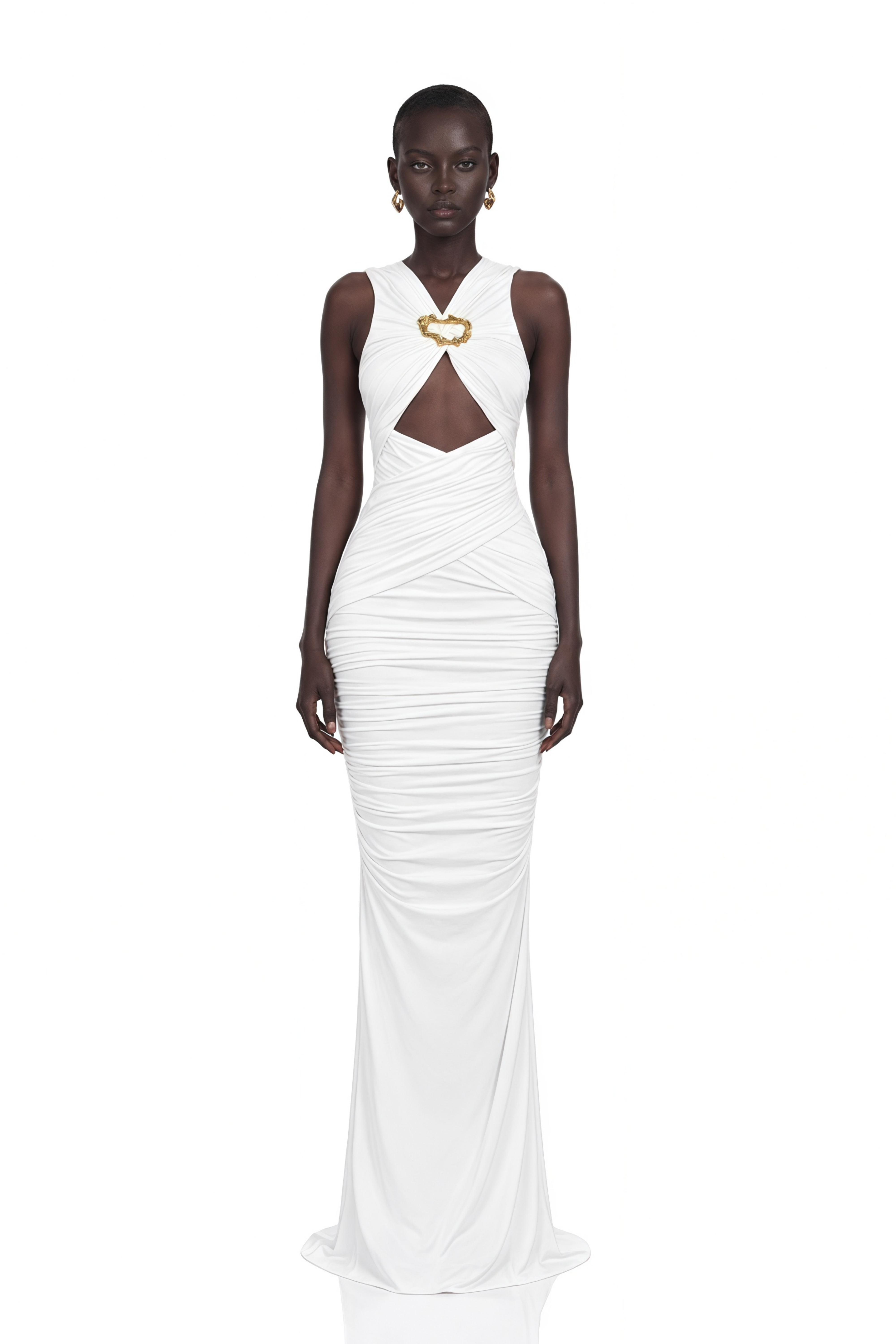 Capucine White Ruched Corset Maxi Dress