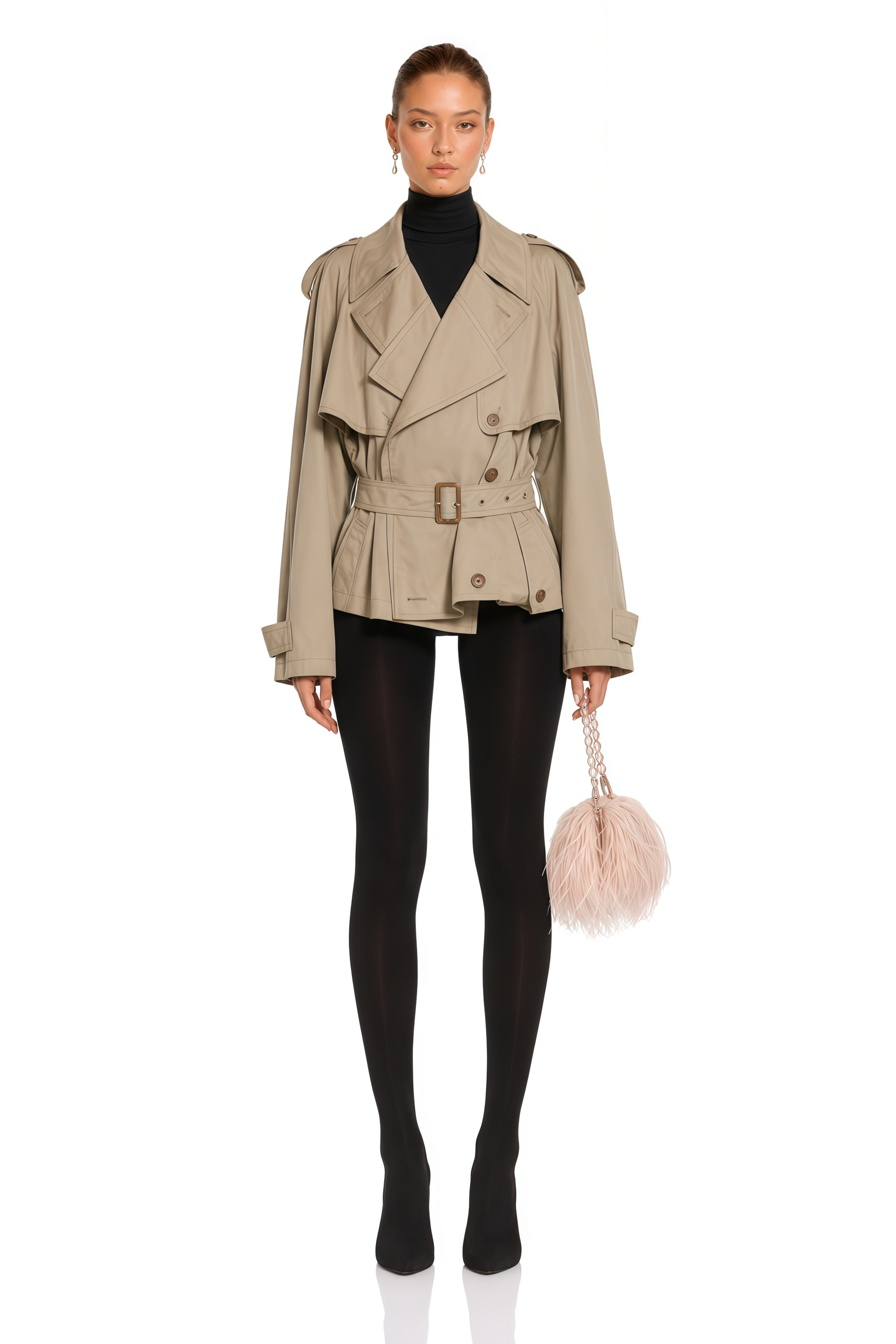 Sandra Khaki Double-Breasted Short Trench Coat
