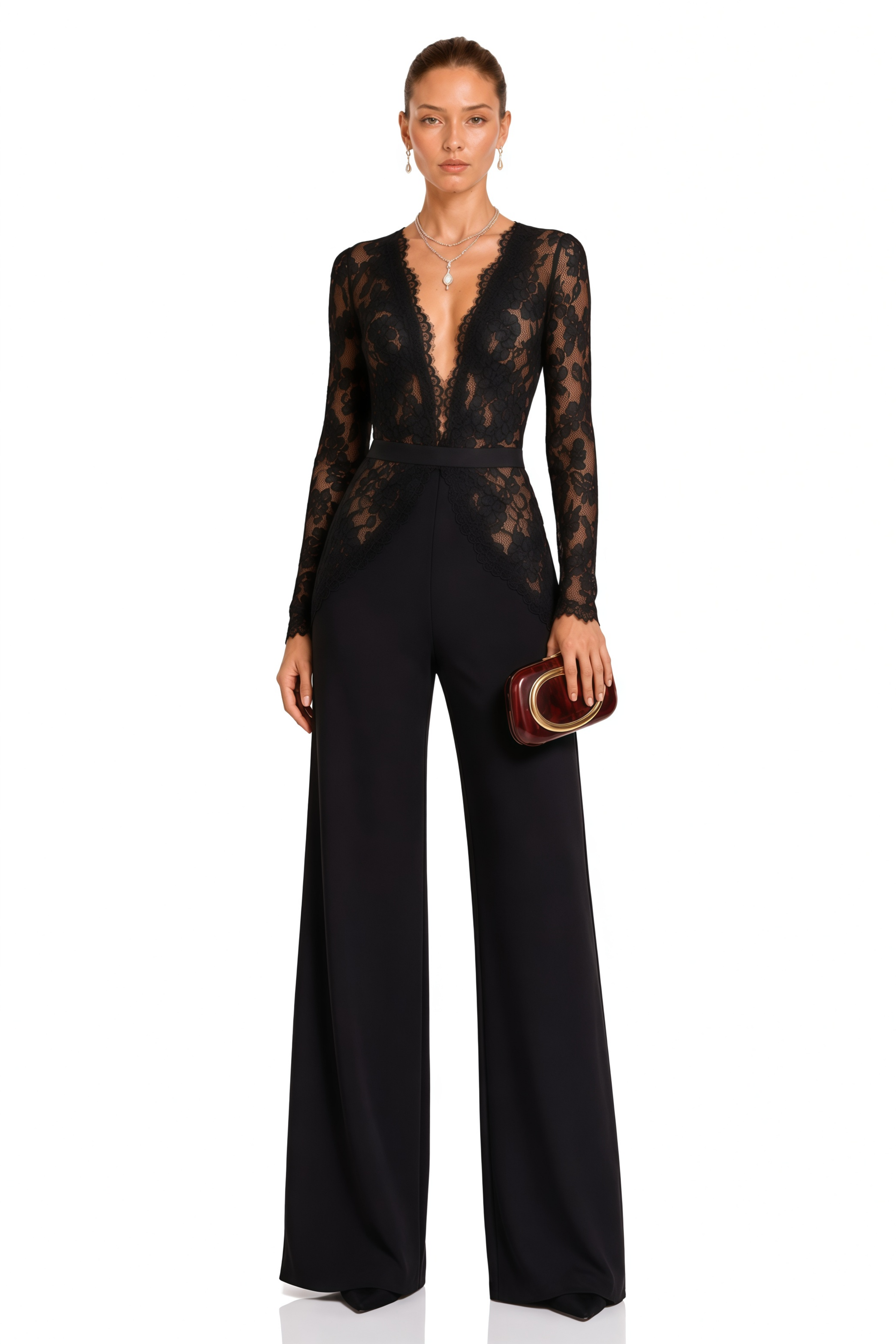 Zhadana Black Semi-Sheer Lace Panel Jumpsuit