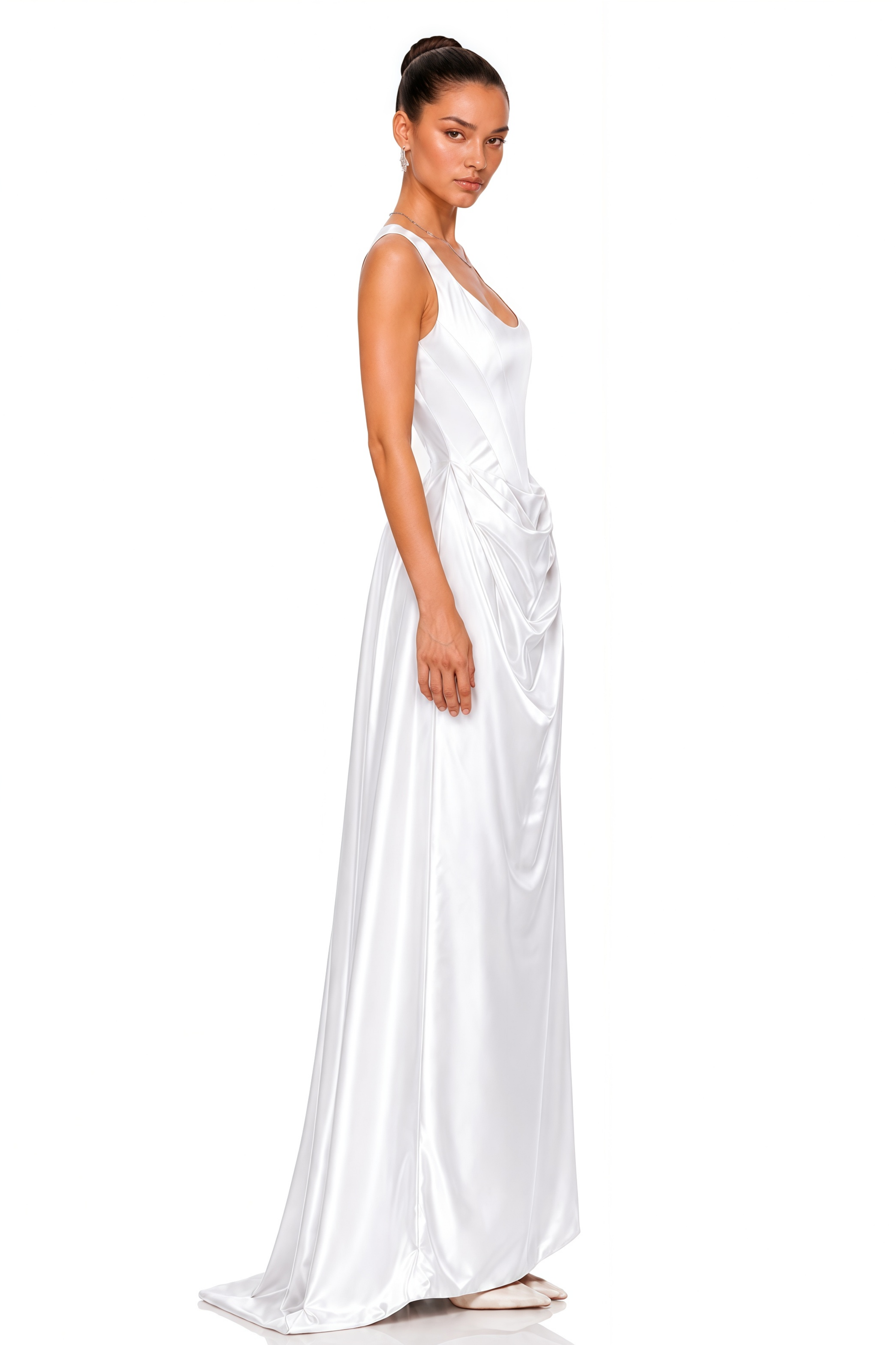 Fiona White Satin Square Neck Maxi Dress