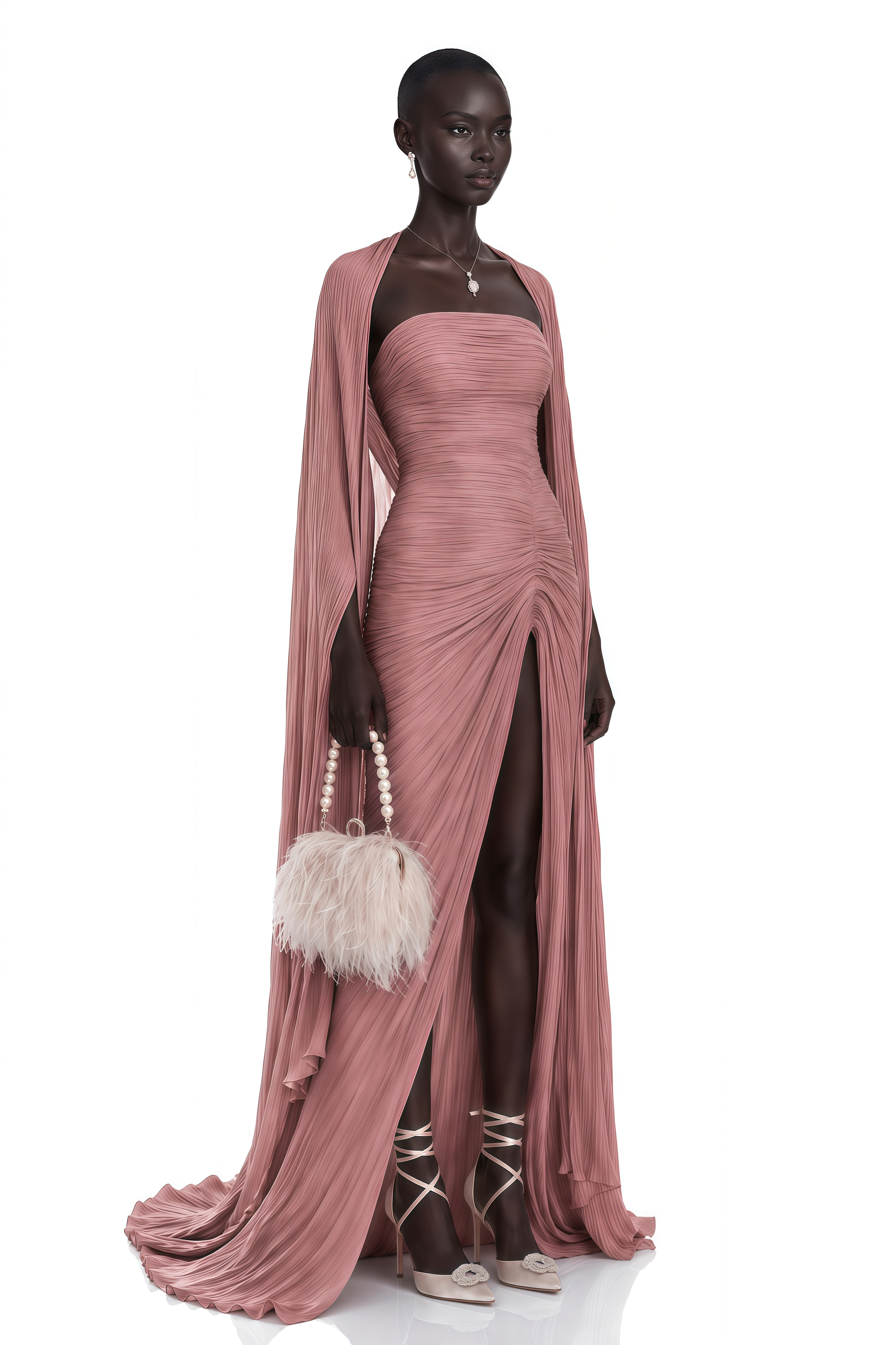 Shifra Pink Asymmetrical Cape Maxi Dress