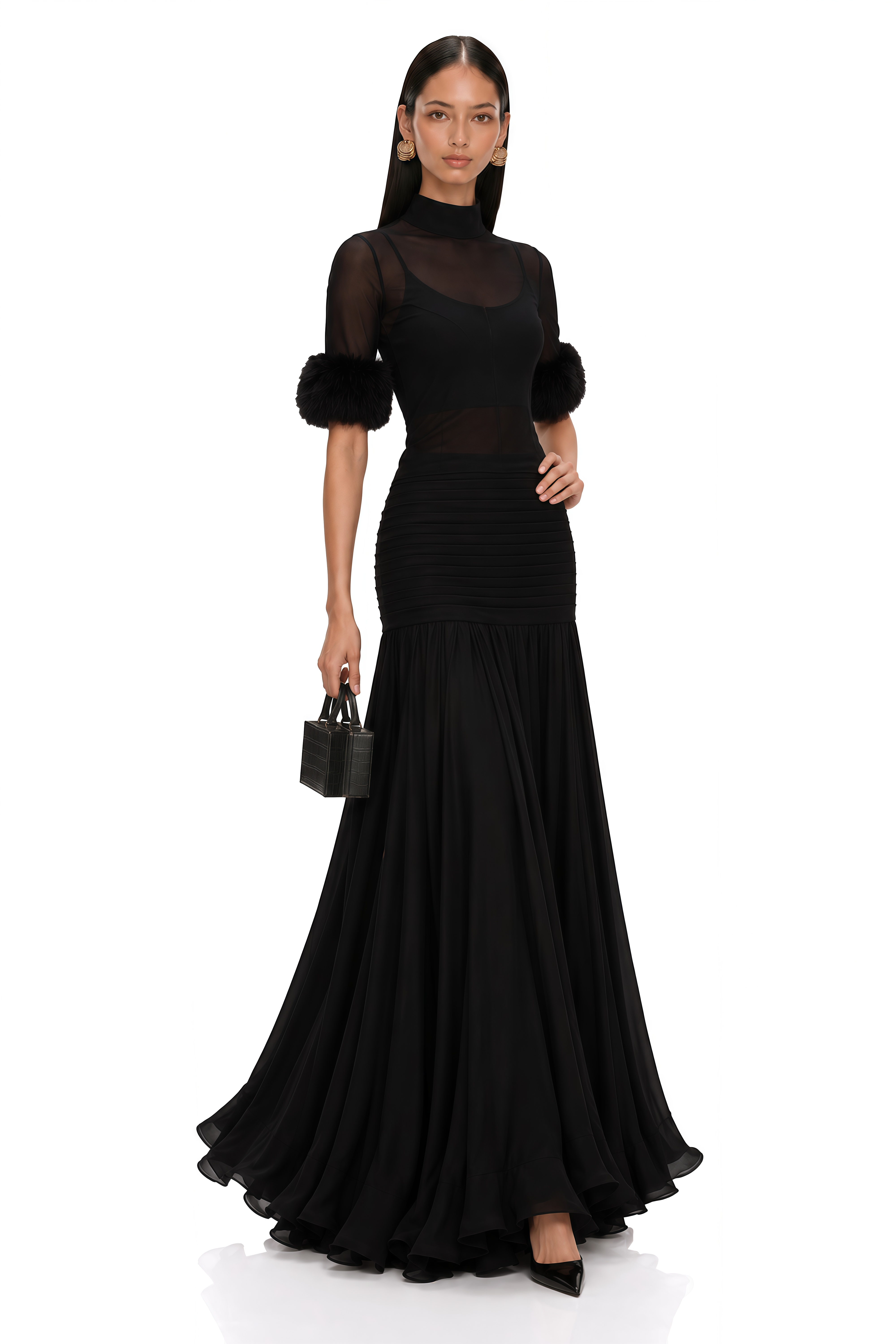 Segolene Black Faux-Fur Tulle Top