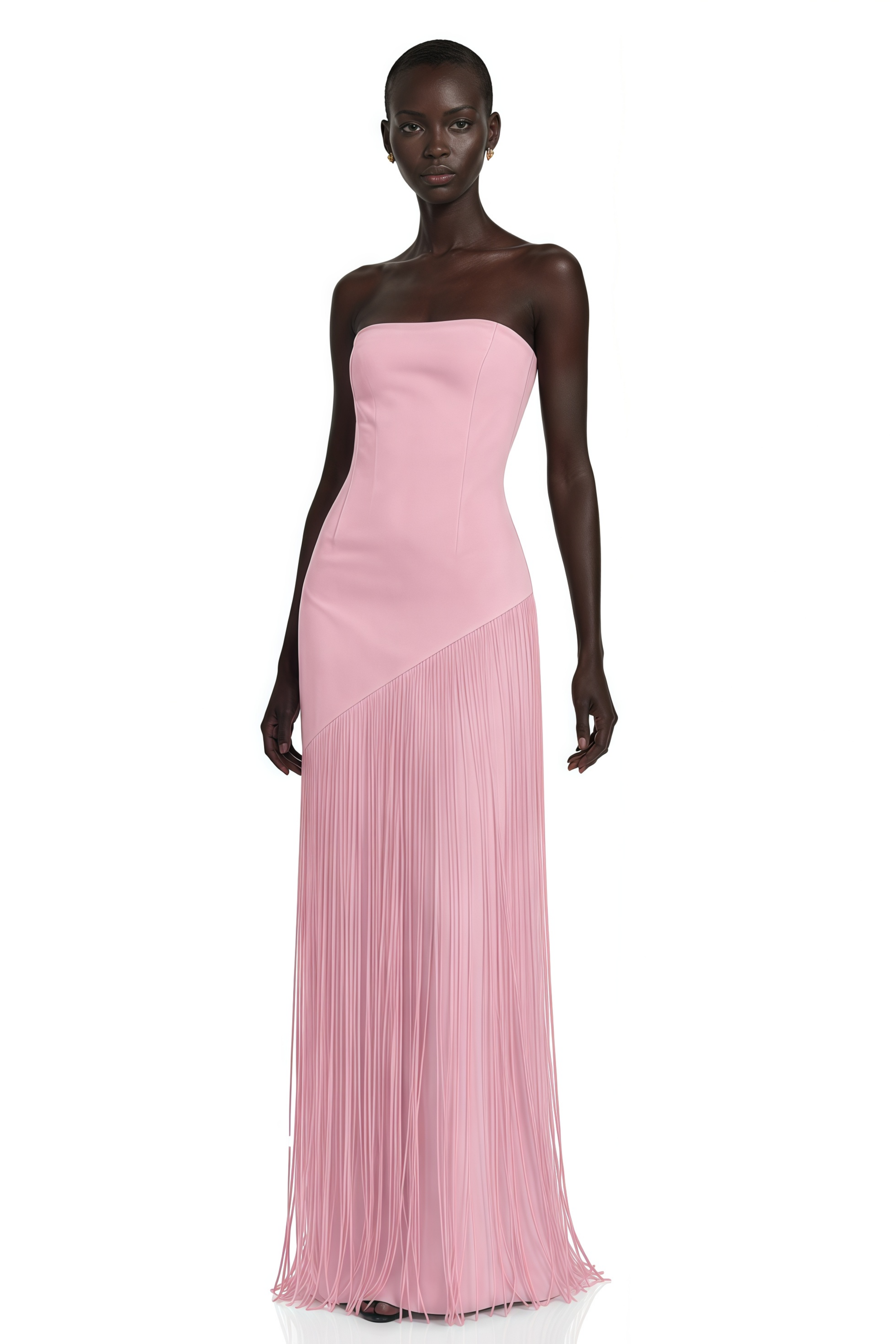 Cayetana Pink Fringe Maxi Dress with Cape Effect