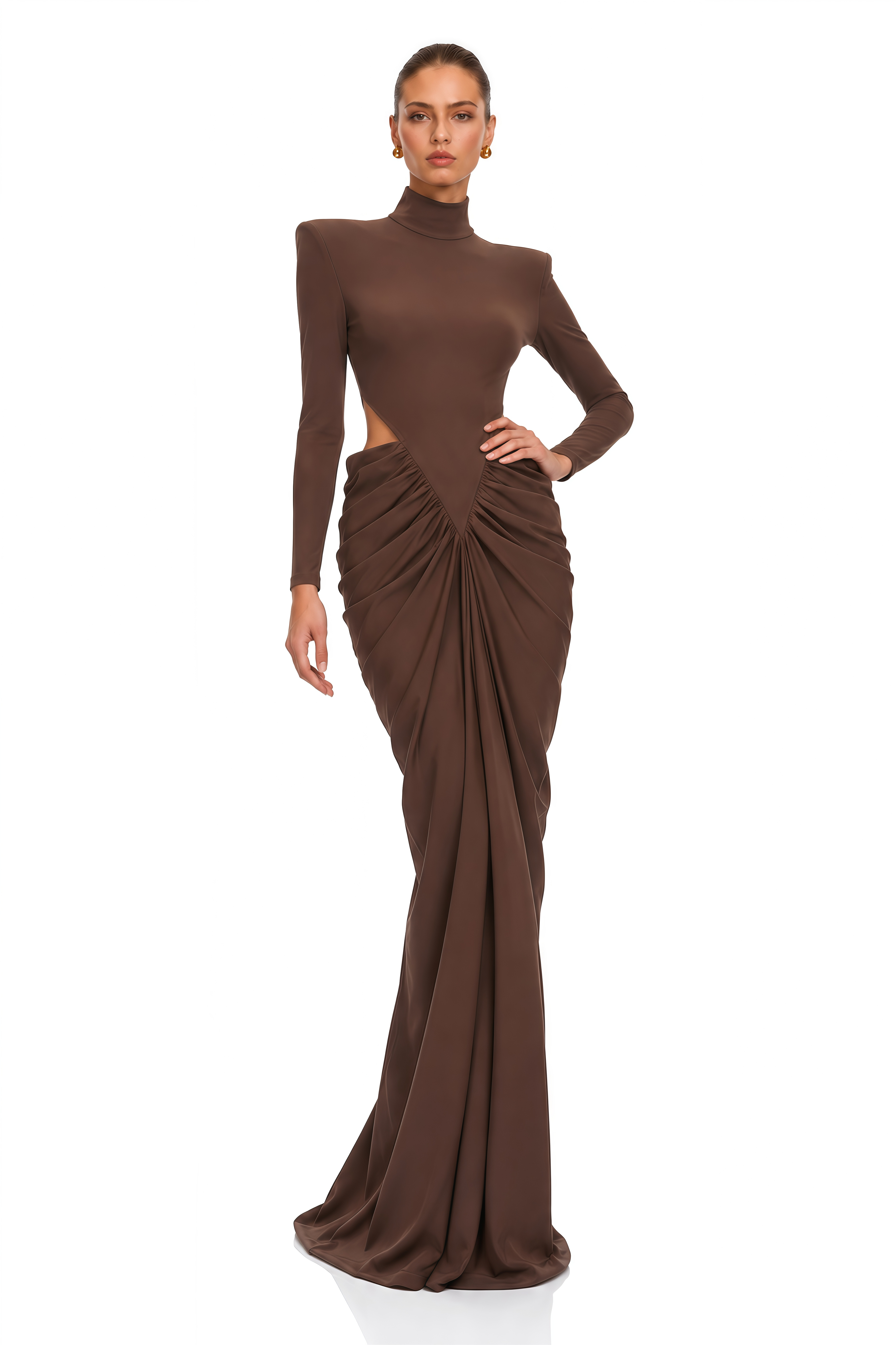 Arlene Brown Cut Out Ruched Maxi Dress
