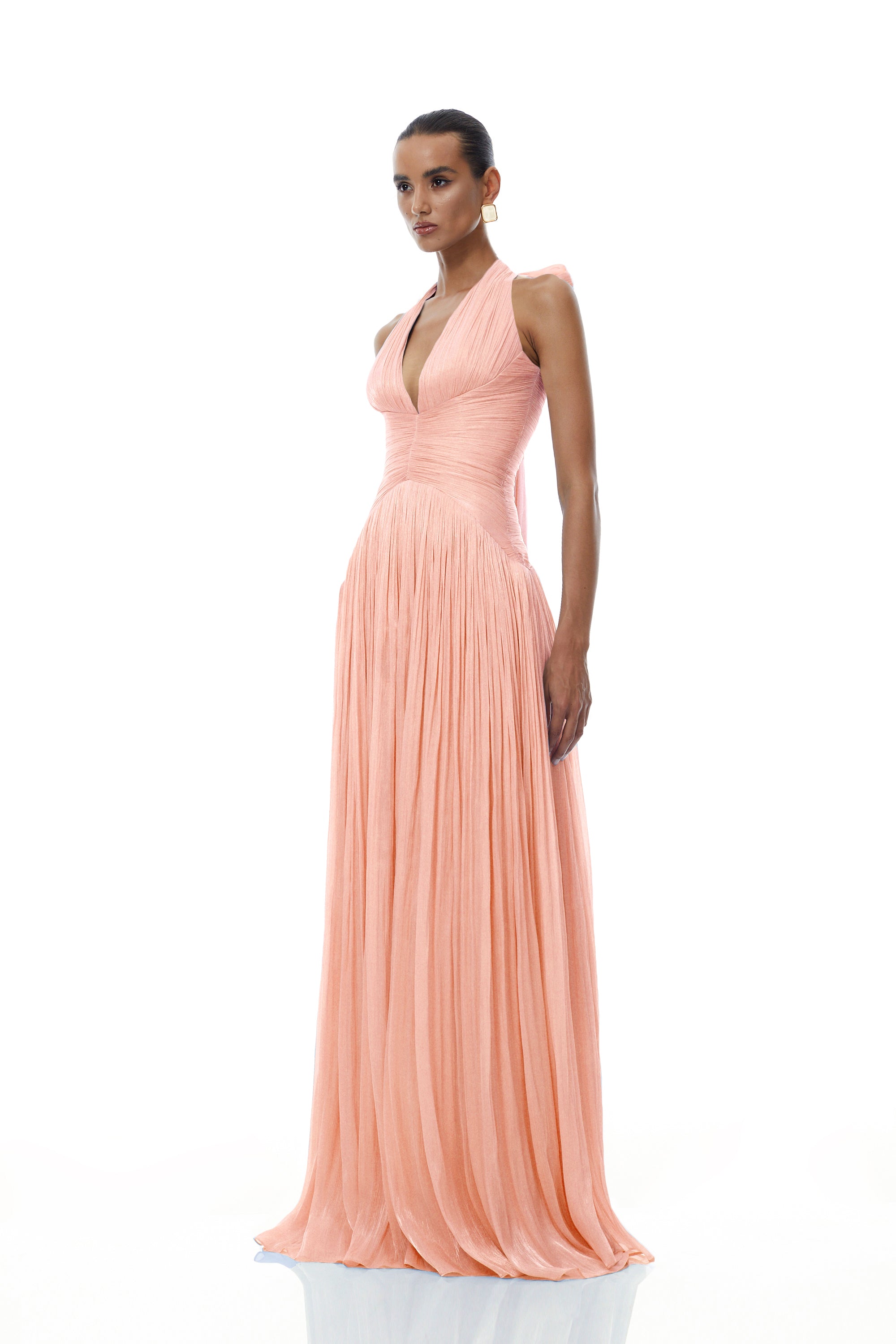 Pink Glossy Gathered Maxi Dress
