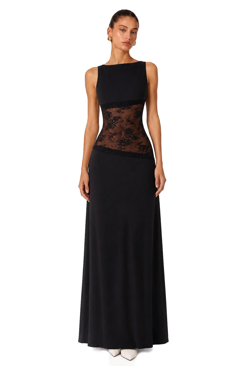 Annemarie Black Lace Panel Stretch Maxi Dress