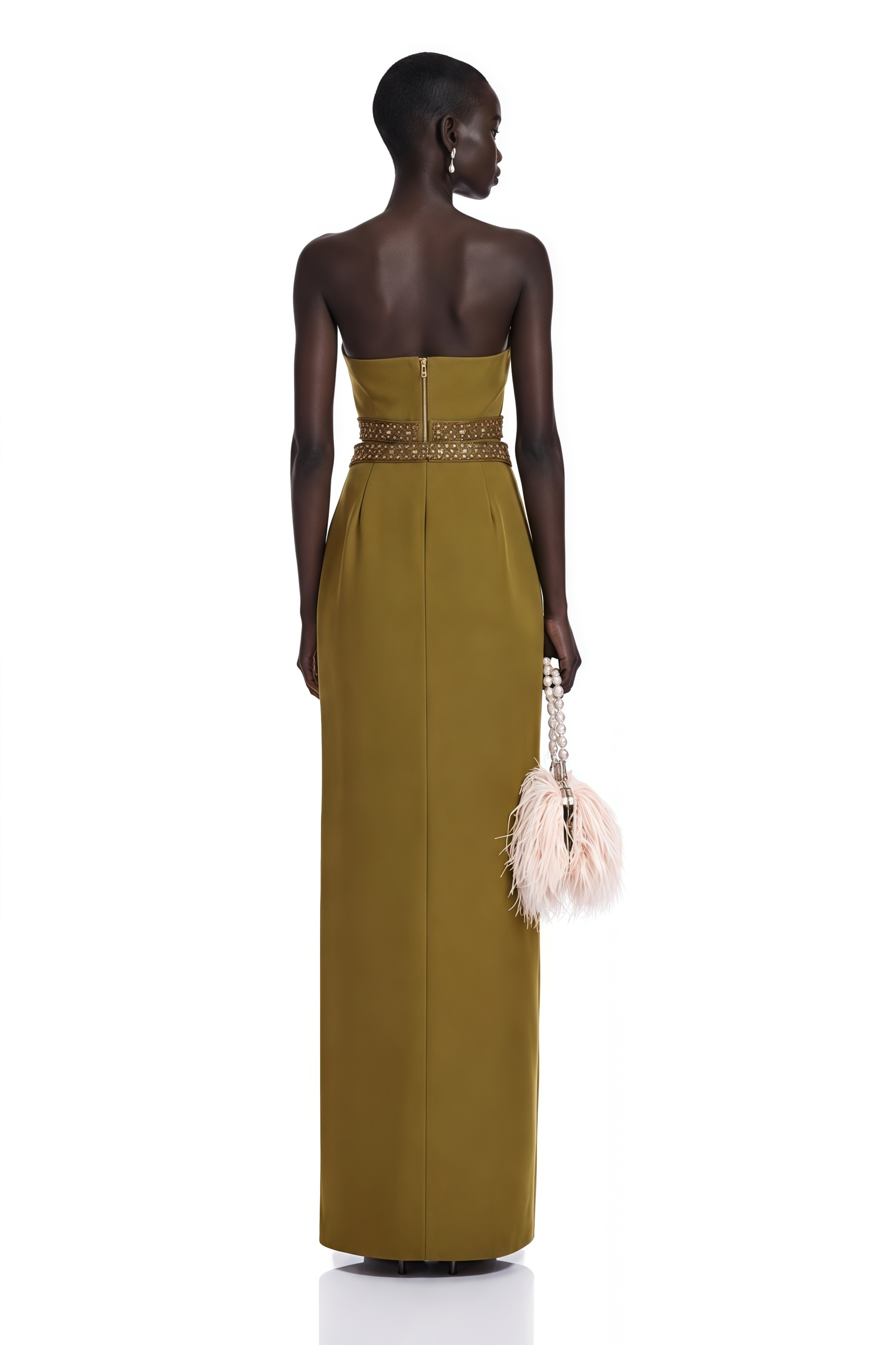 Daisy green beaded-trim top & skirt matching set