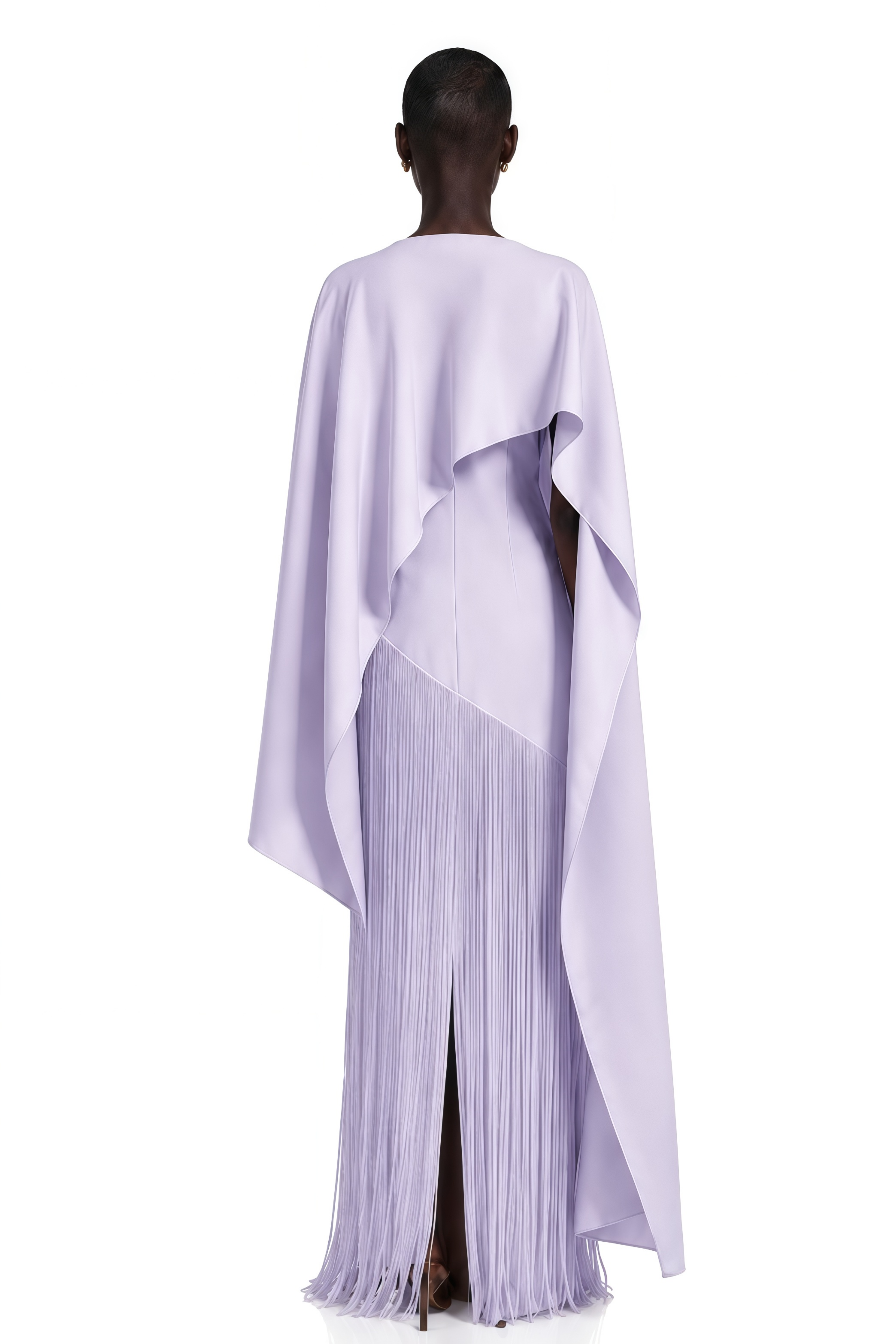 Cayetana Lilac Fringe Maxi Dress with Cape Effect