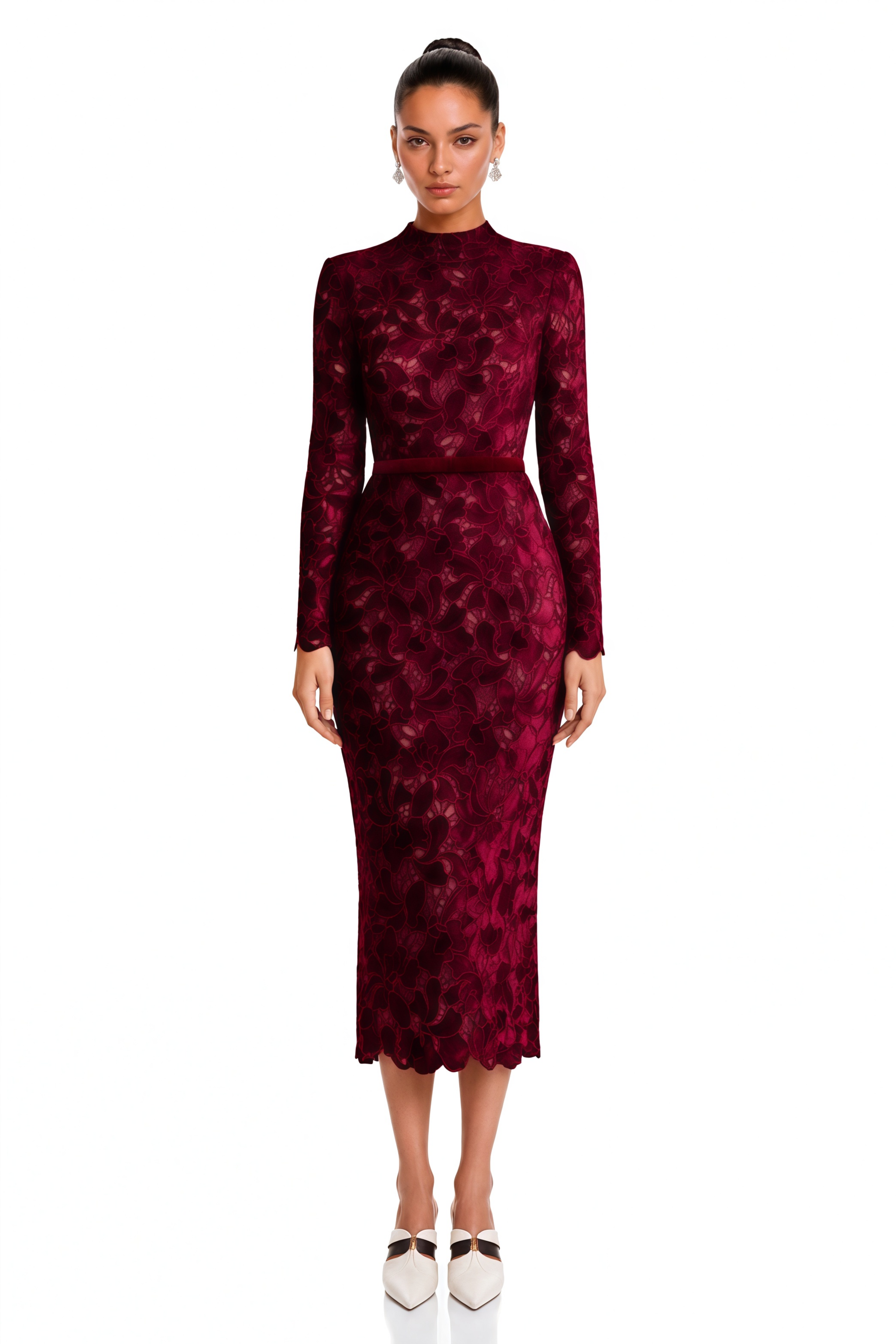 Hafdis Red Floral Embroidered Midi Dress