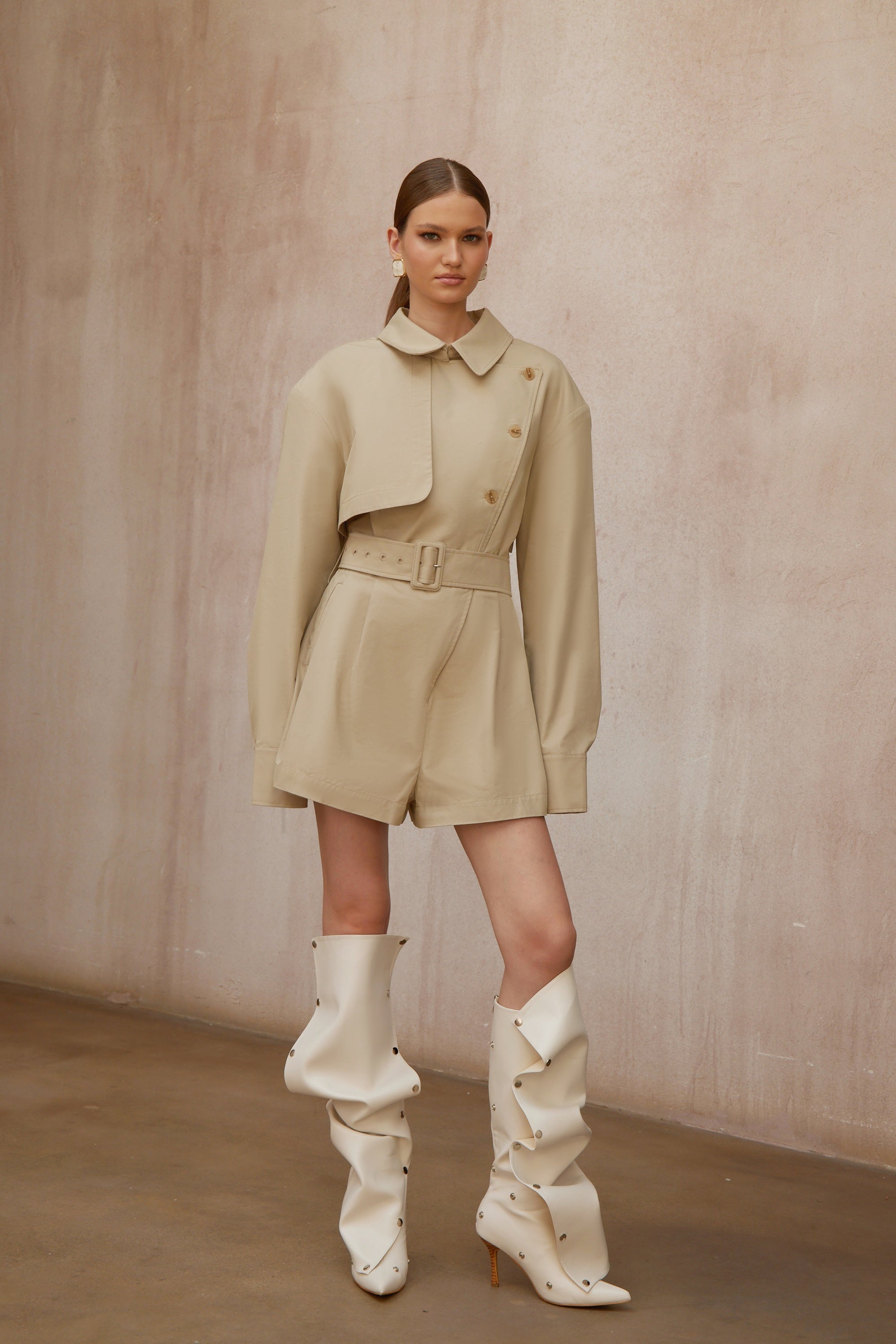 Asymmetrical Trench Style Playsuit