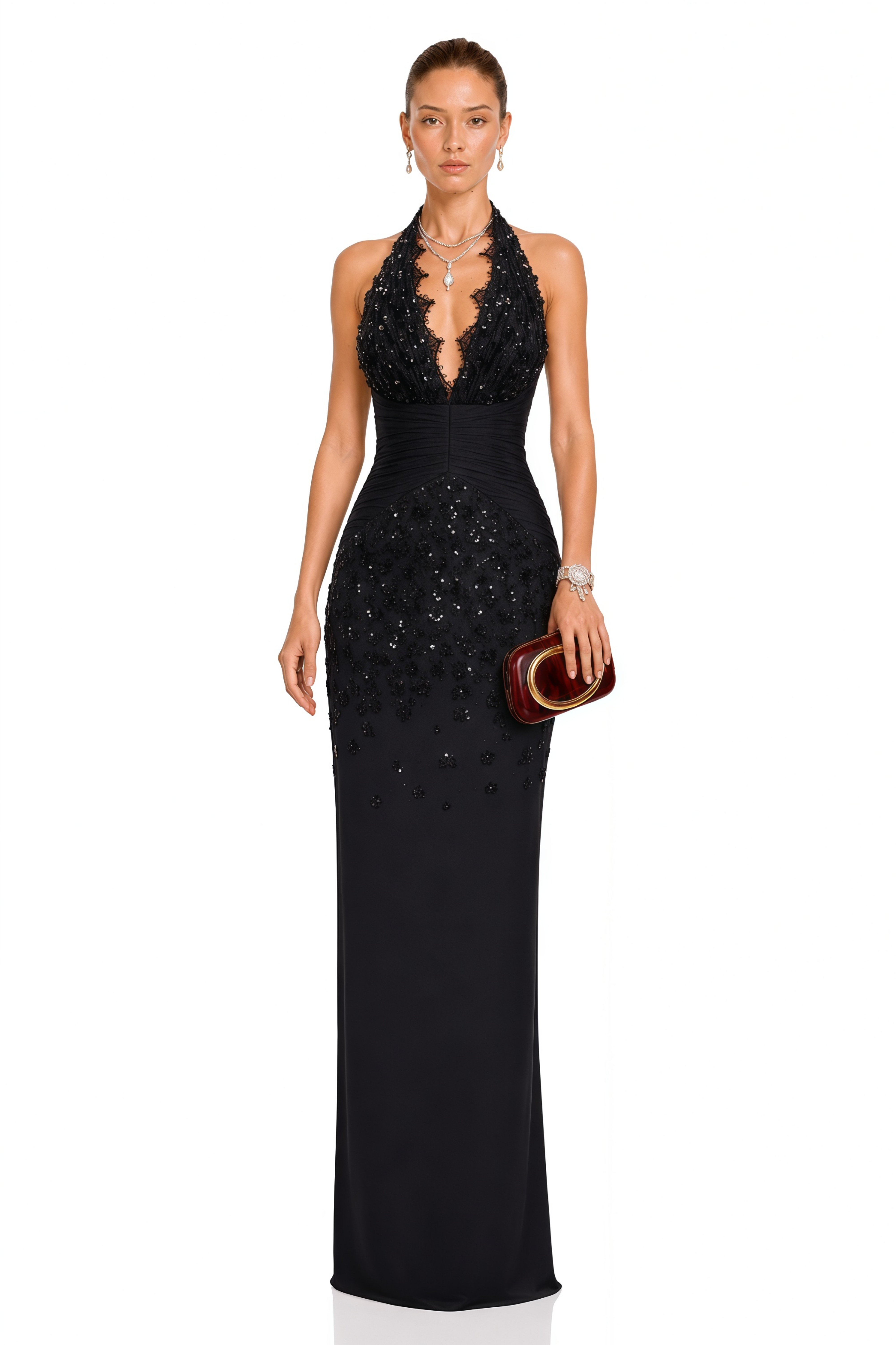 Siphokazi Black Halterneck Embellished Corset Maxi Gown