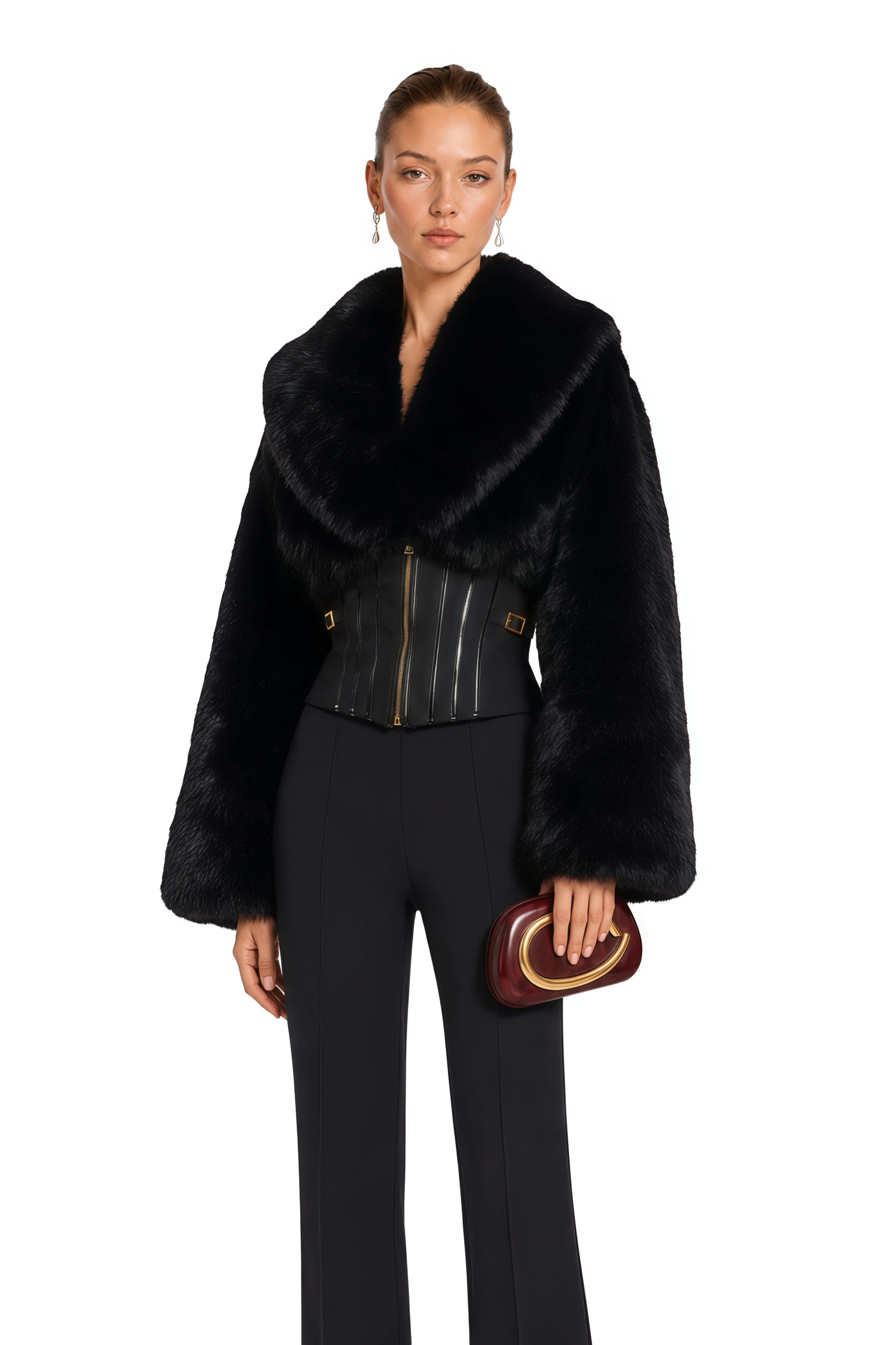 Alberta Black Faux-Fur Corset Panel Jacket