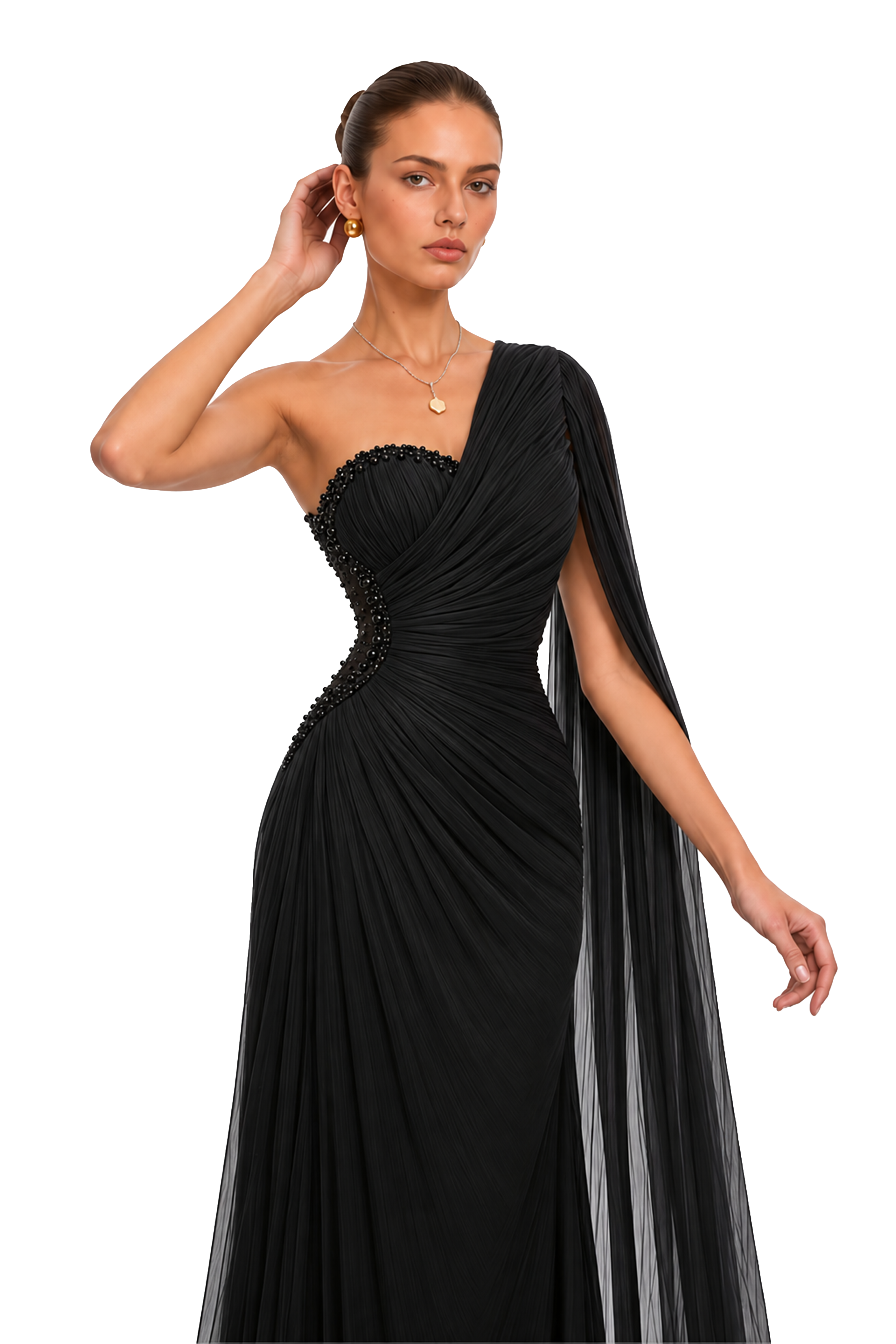 Katrin Black One Shoulder Ruched Maxi Dress