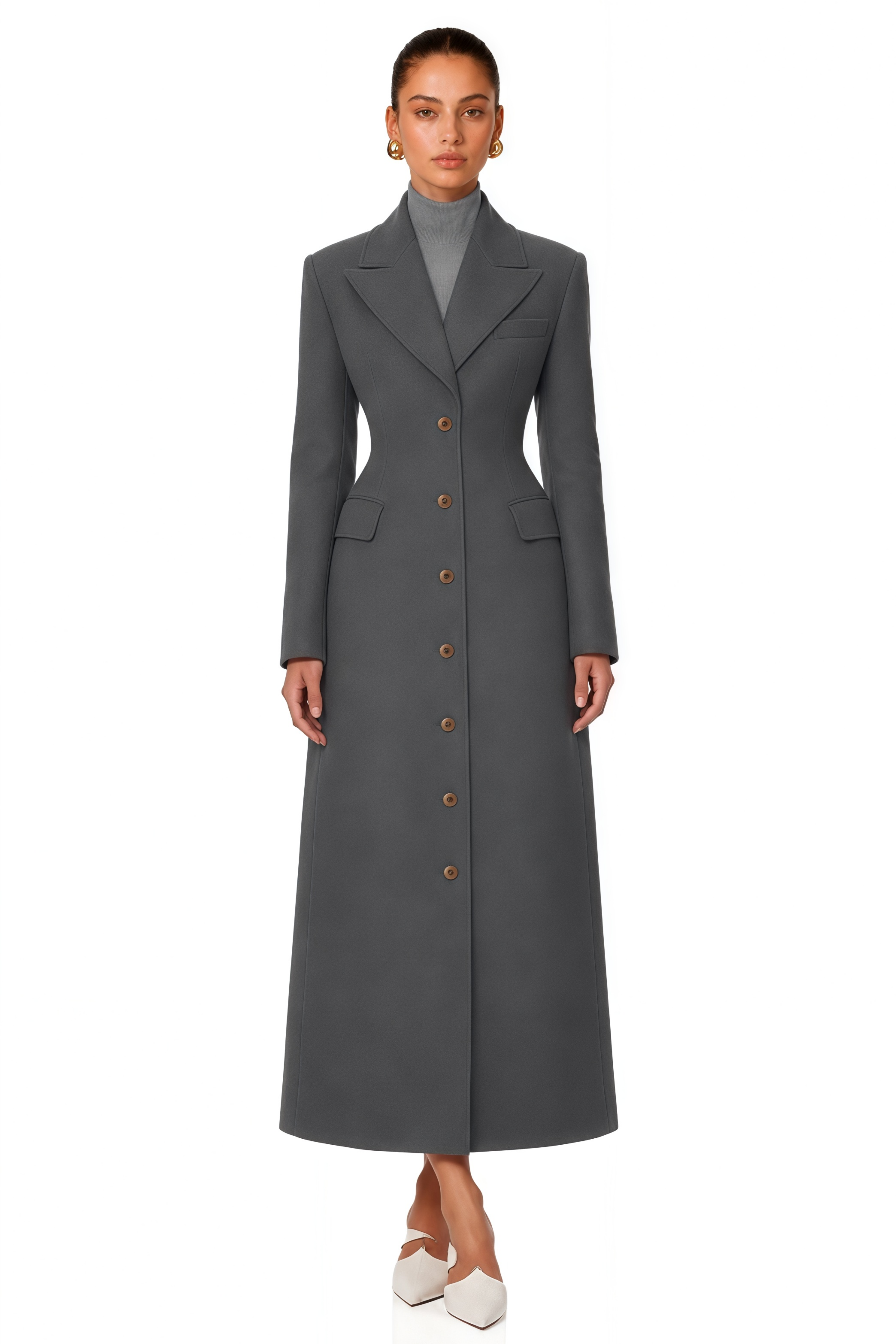 Leire Grey Single-Breasted Tweed Overcoat