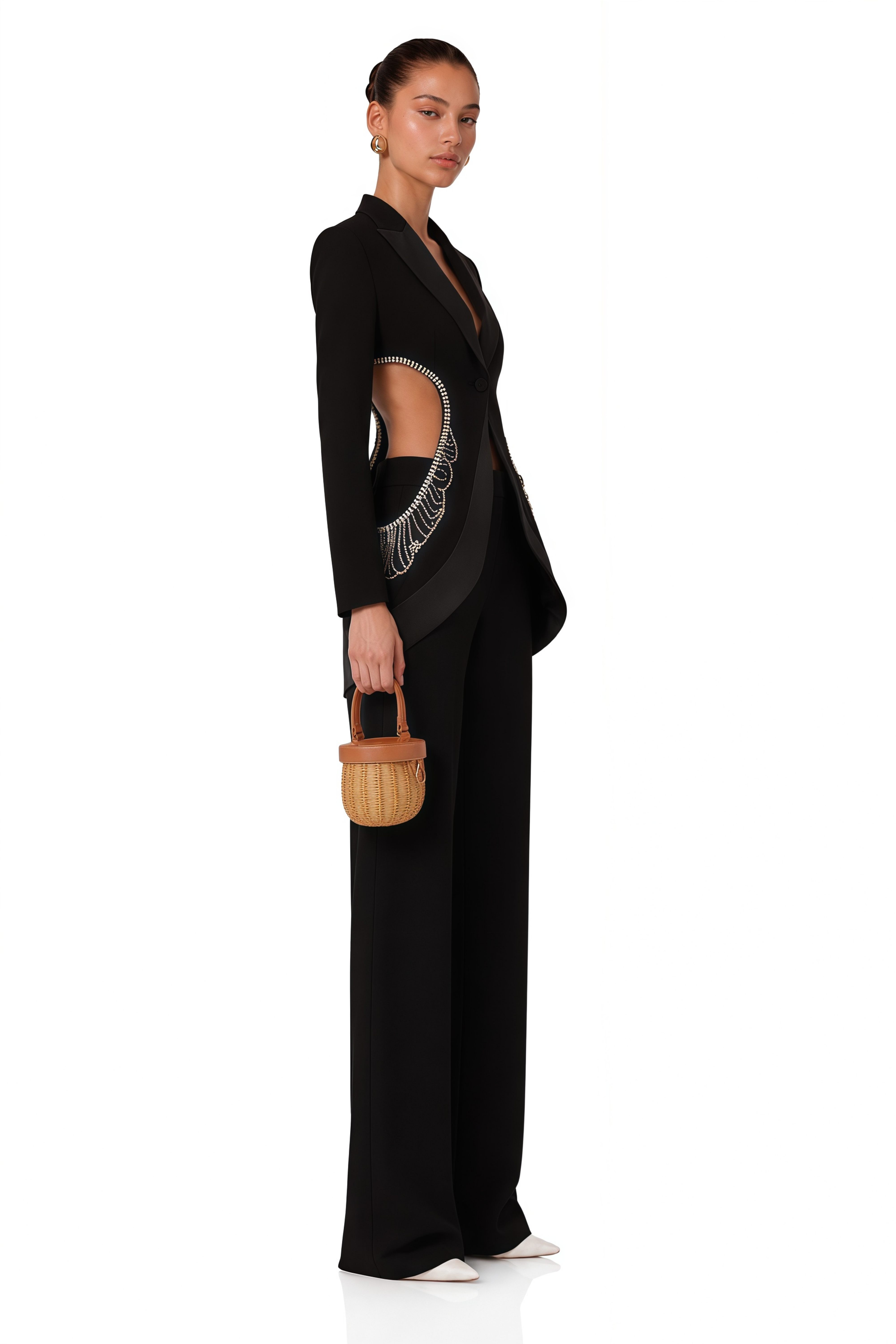 Annabelle Black Cut-Out Embellished Blazer & Trousers Set