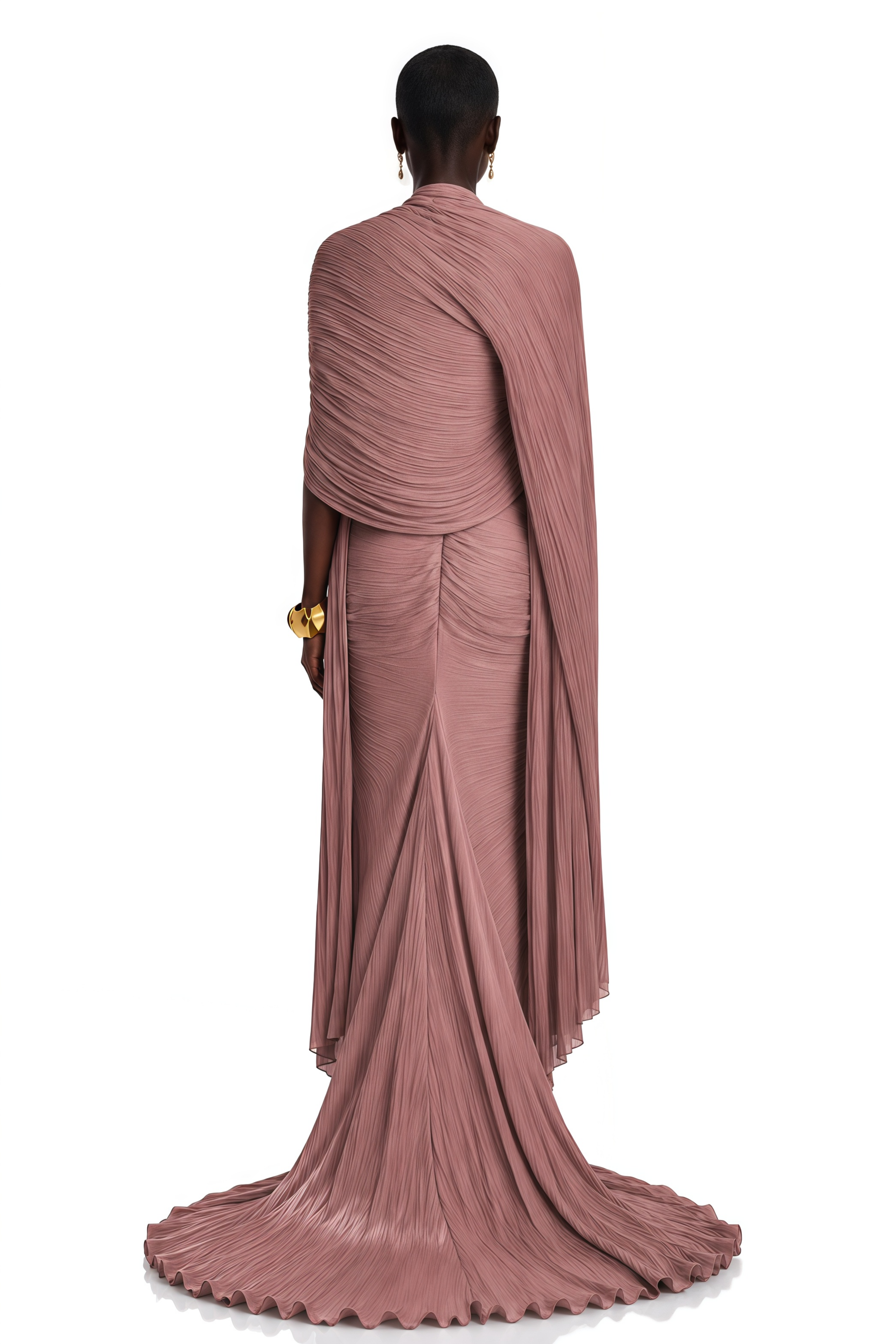 Shifra Pink Asymmetrical Cape Maxi Dress
