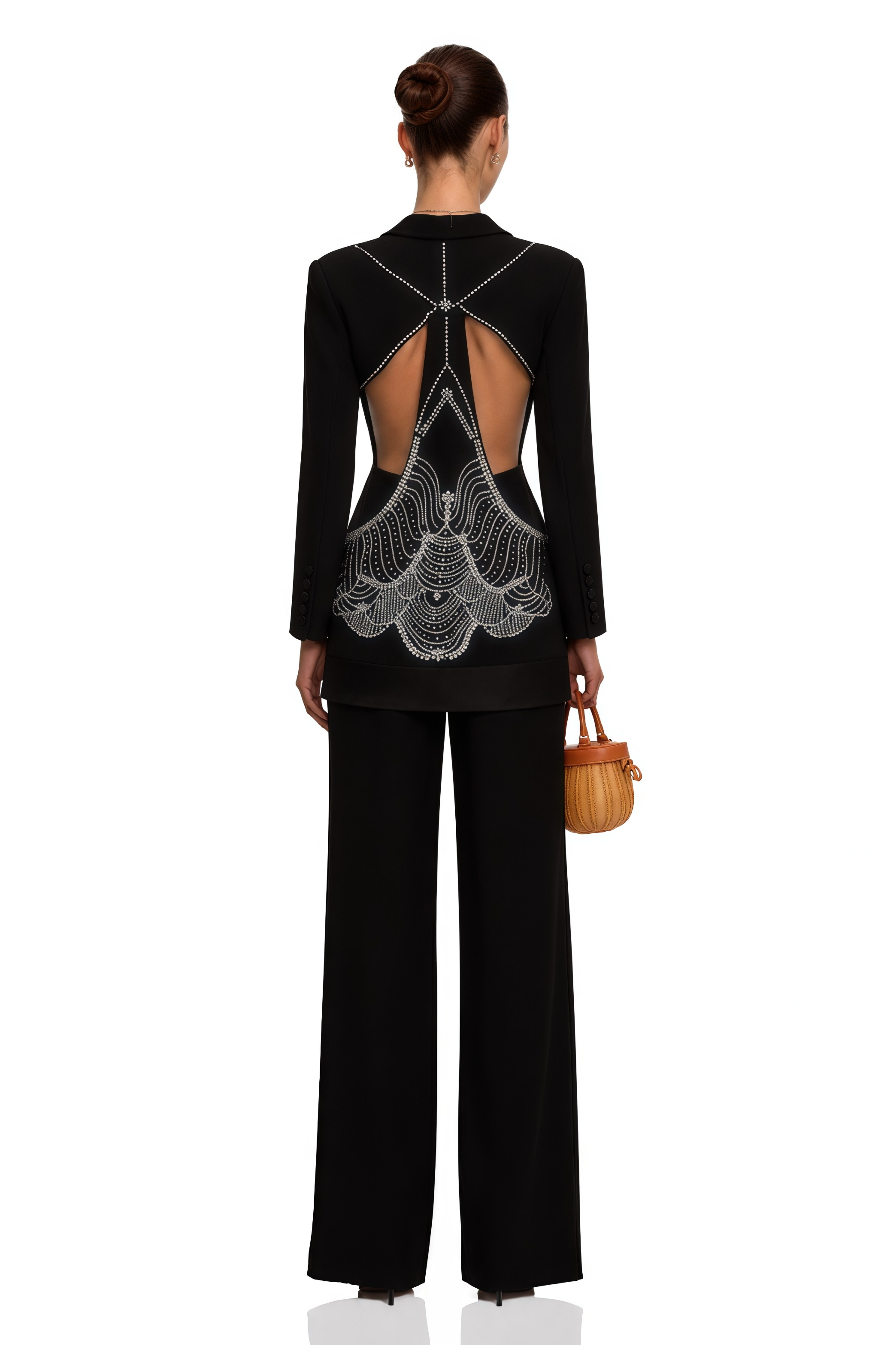 Annabelle Black Cut-Out Embellished Blazer & Trousers Set