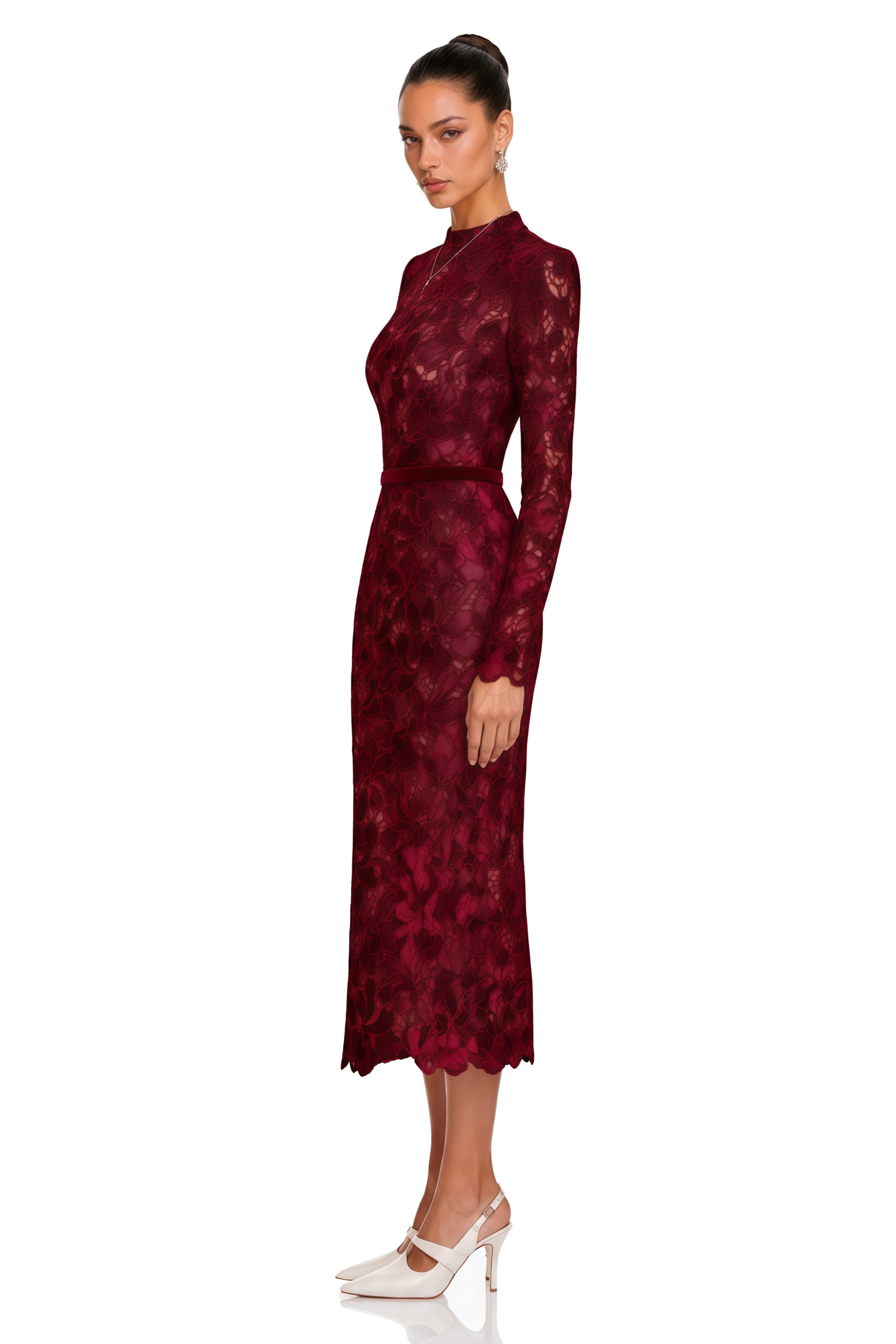 Hafdis Red Floral Embroidered Midi Dress