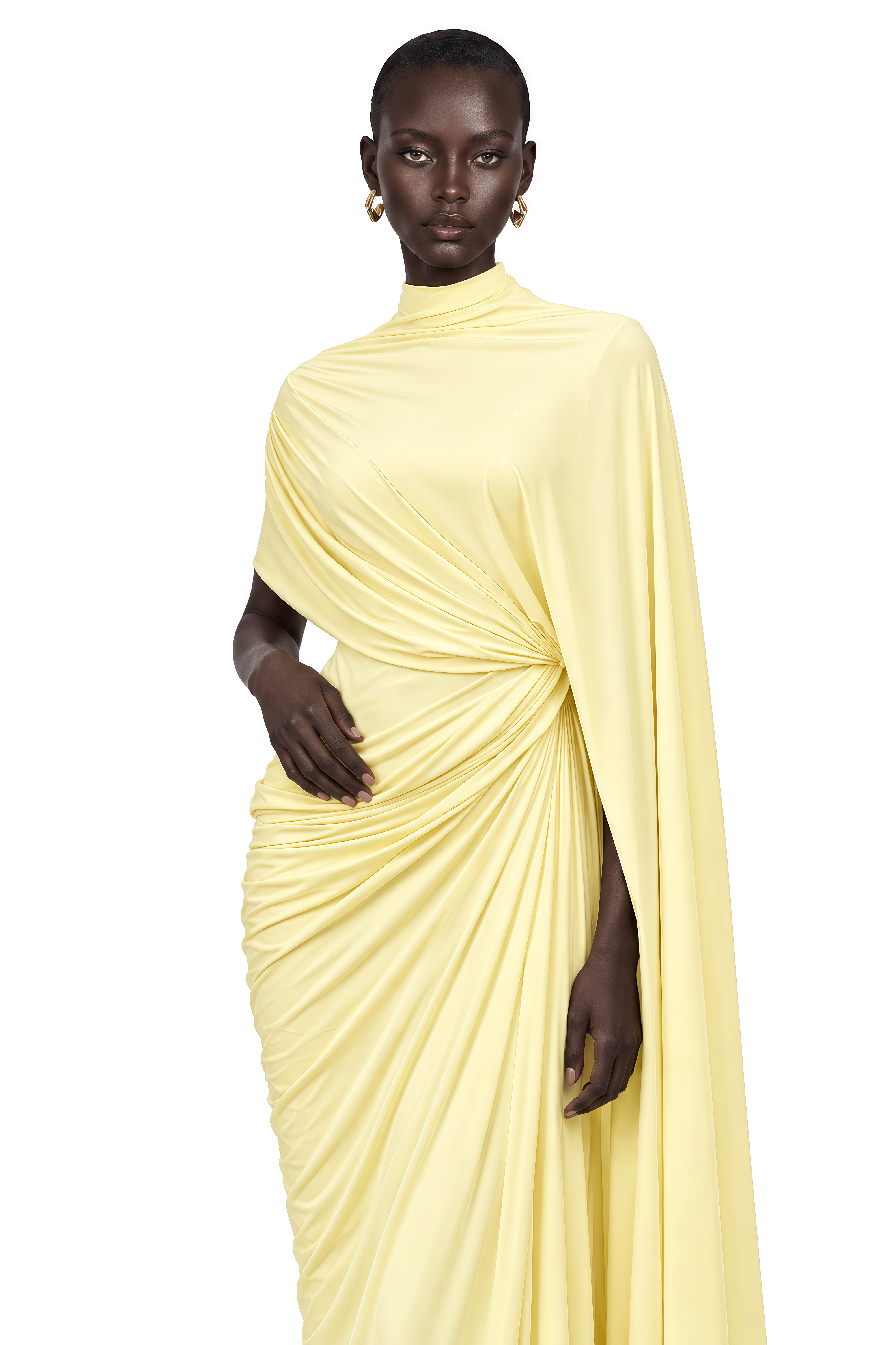 Fenella Asymmetrical Draped Cape & Dress Matching Set in Yellow