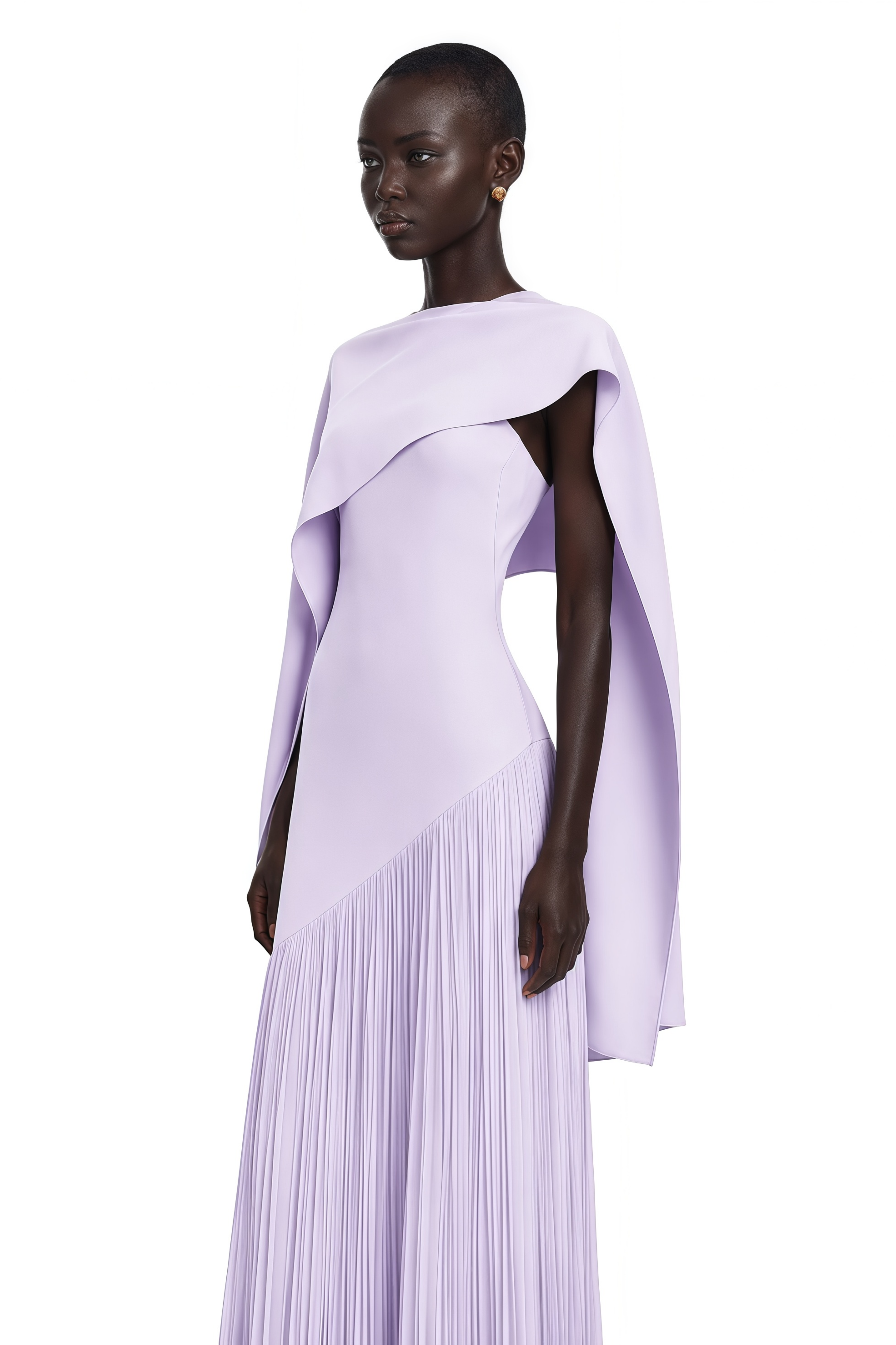 Cayetana Lilac Fringe Maxi Dress with Cape Effect