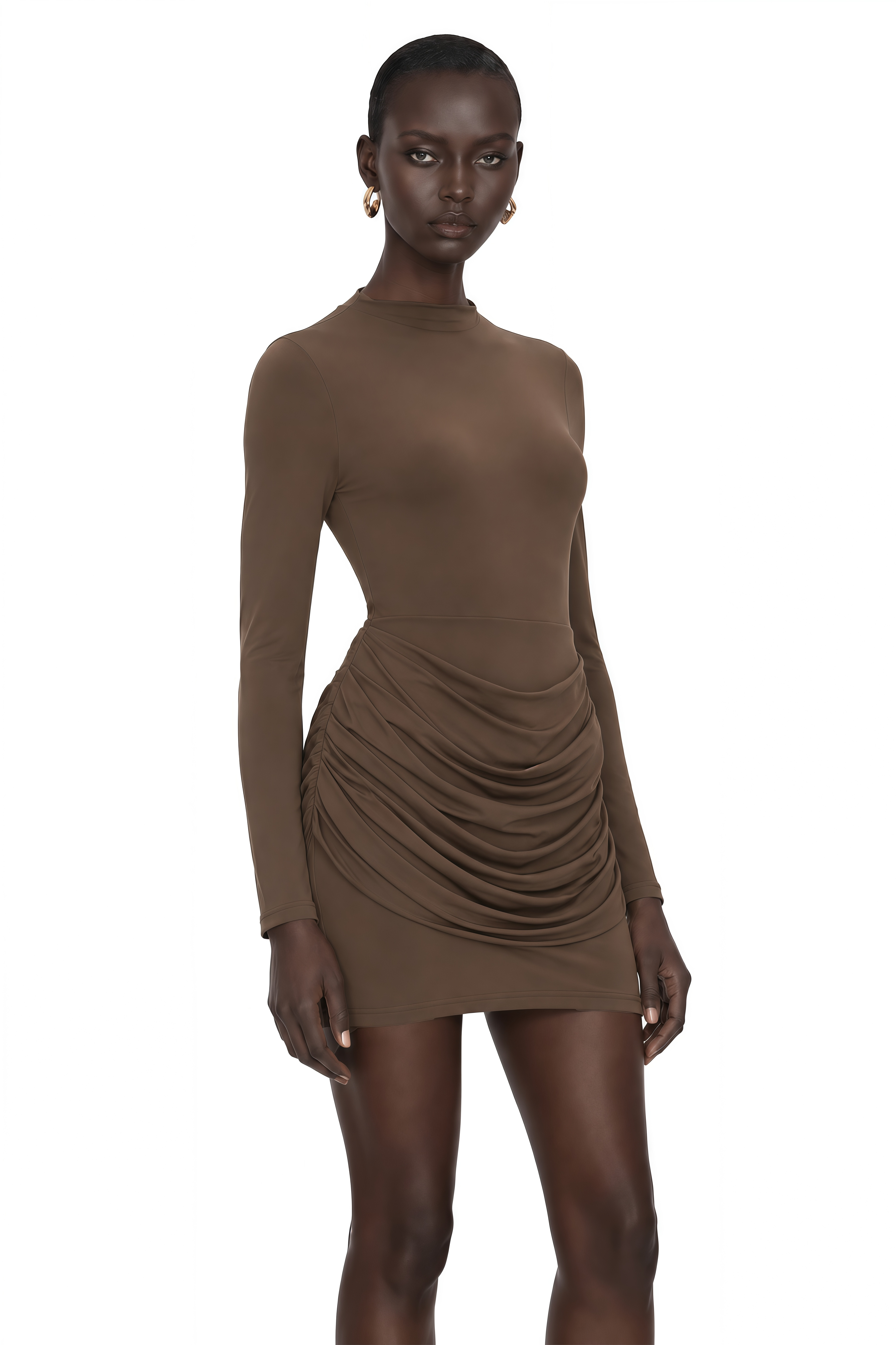 Astrid Brown Bodycon Ruched Mini Dress