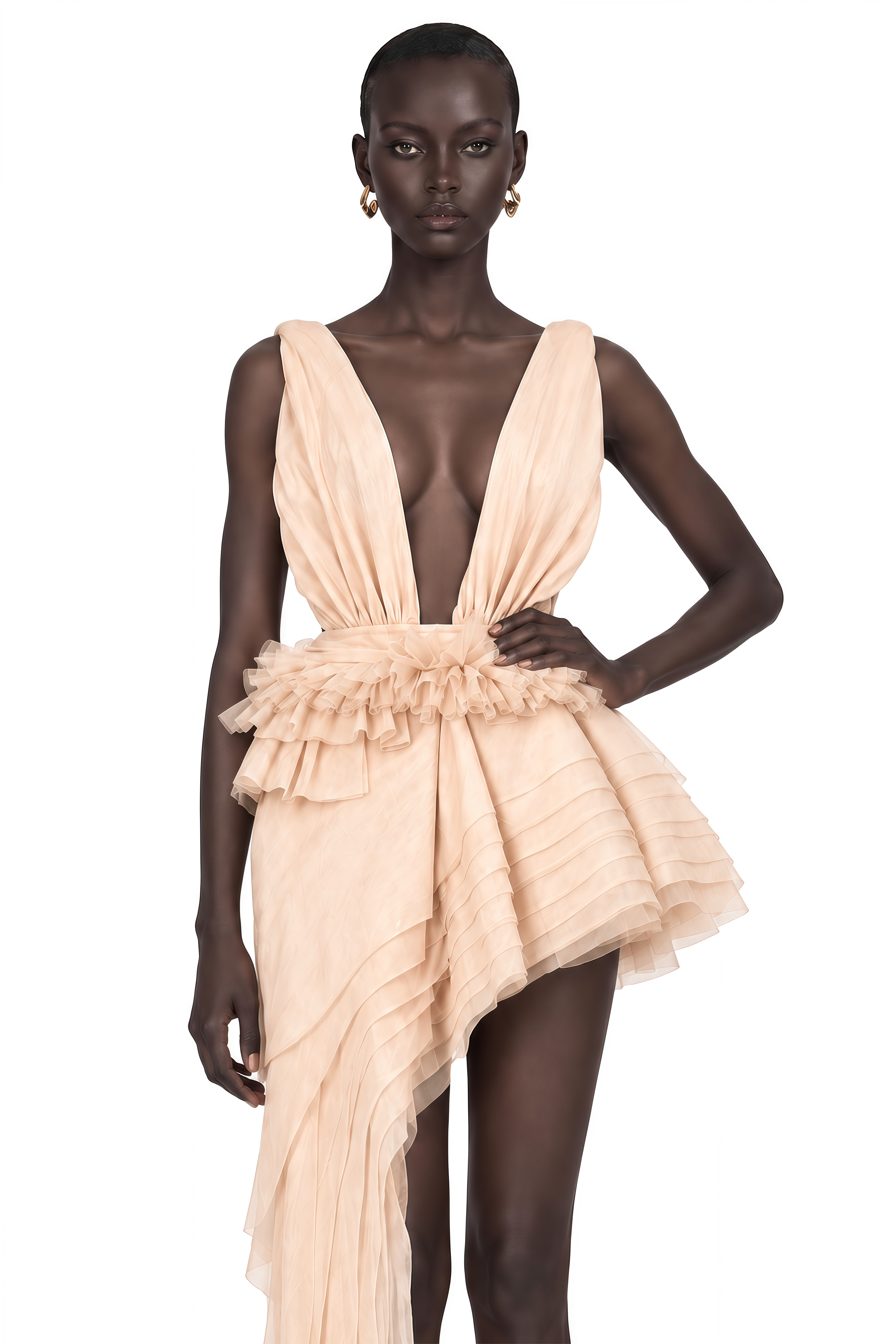 Isoline ribbon-design asymmetrical mini dress in Neutrals