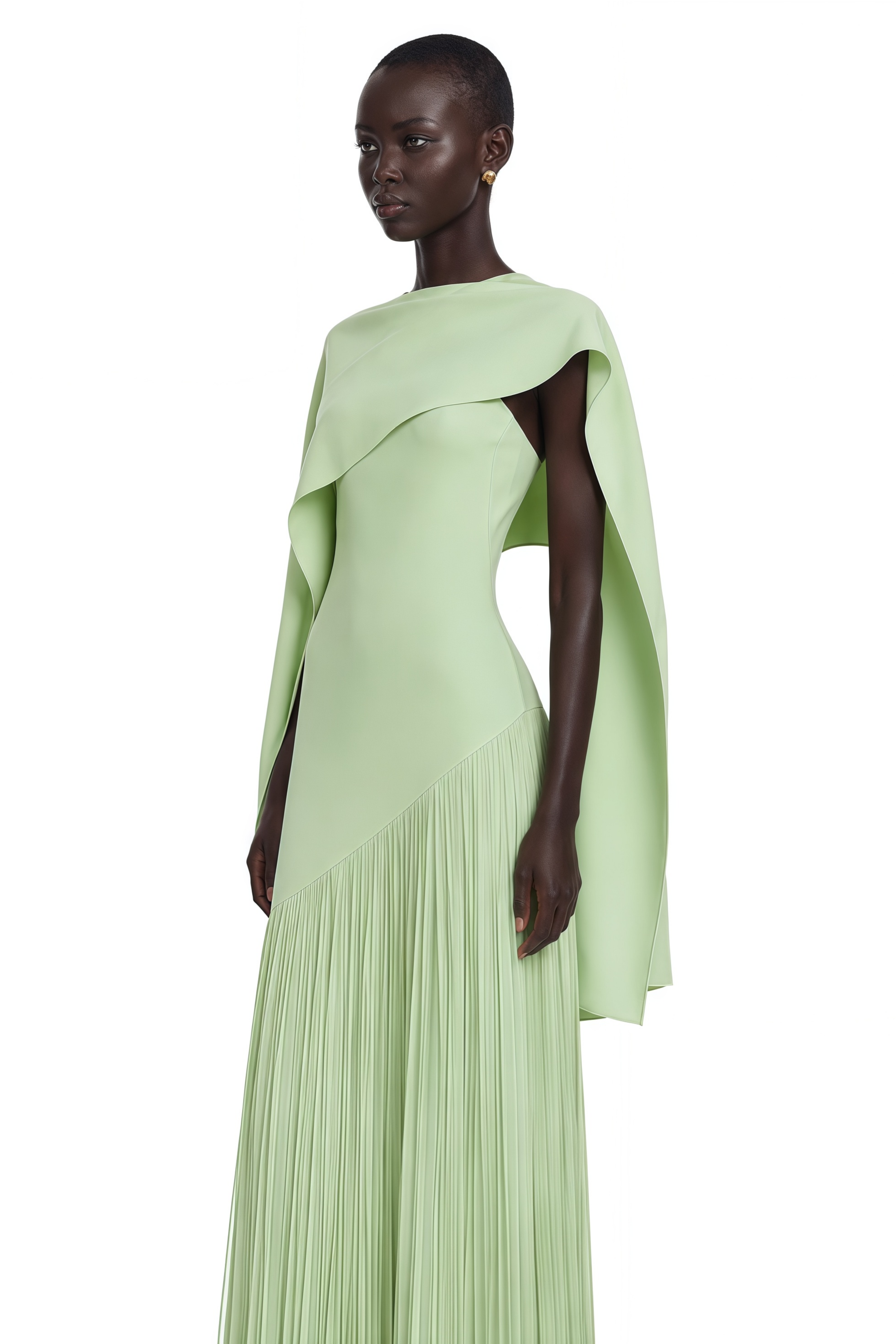 Cayetana Emerald Green Fringe Maxi Dress with Cape Effect